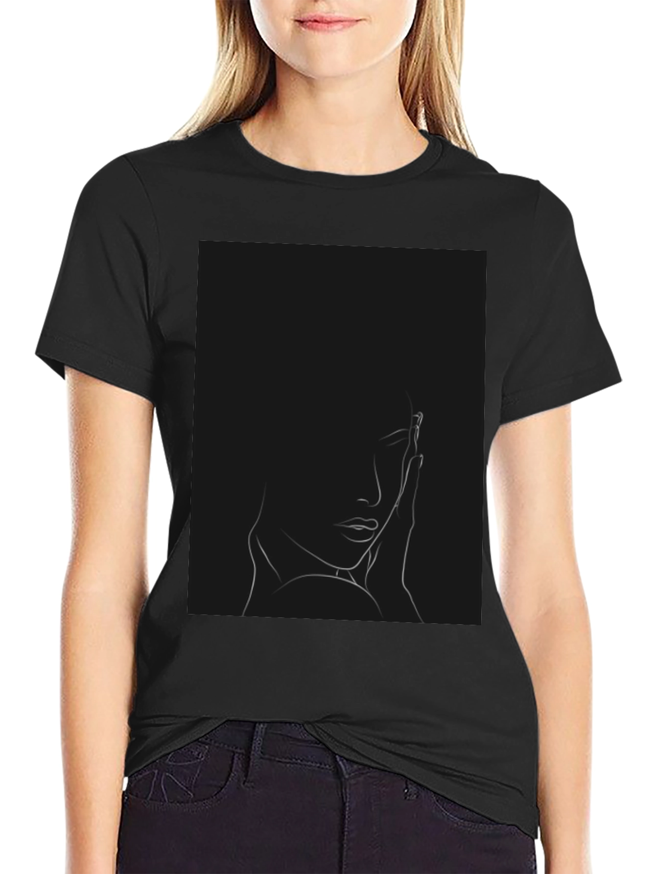 Minimalist Woman Portrait Black T-Shirt