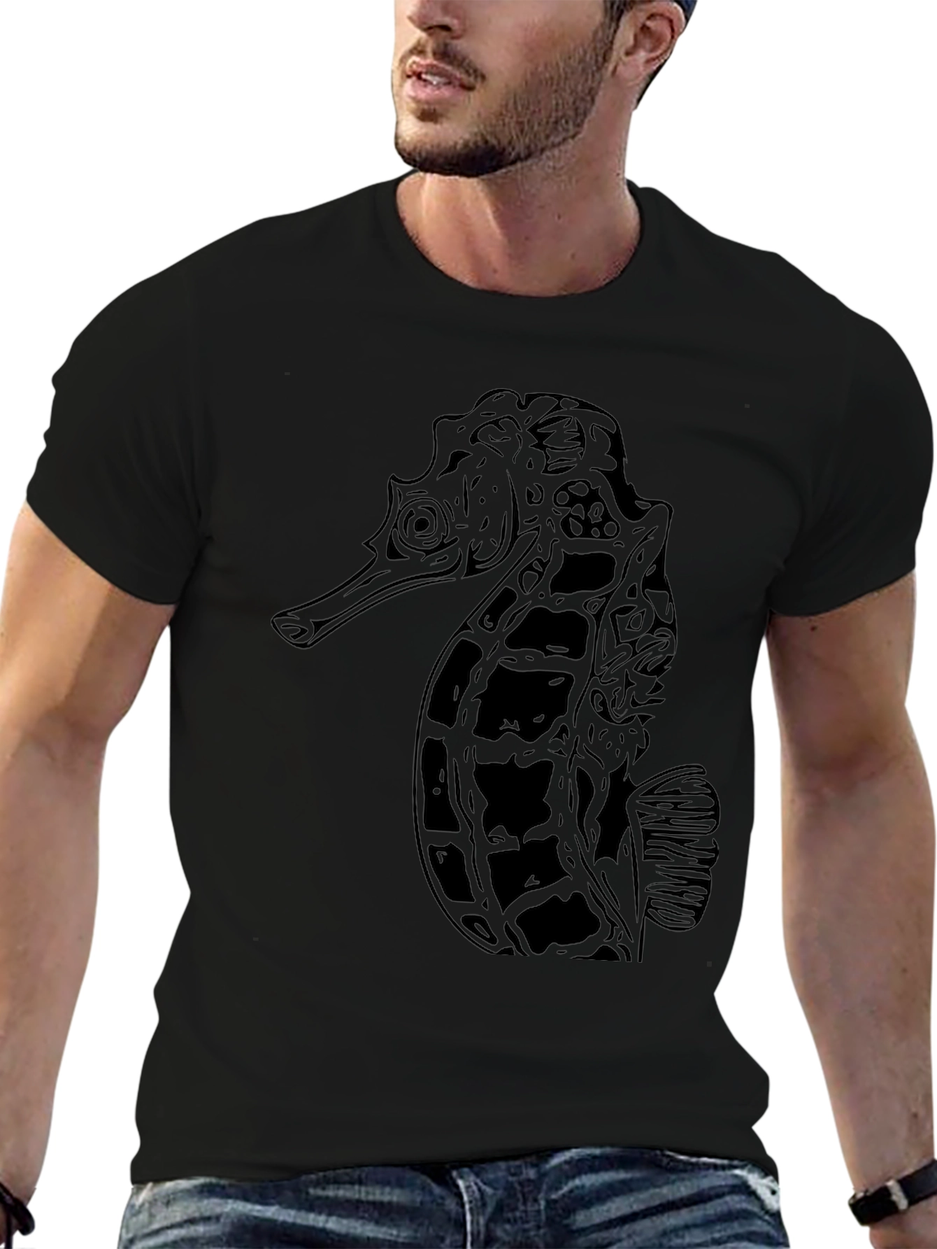 Black Seahorse Graphic Tee - Unisex