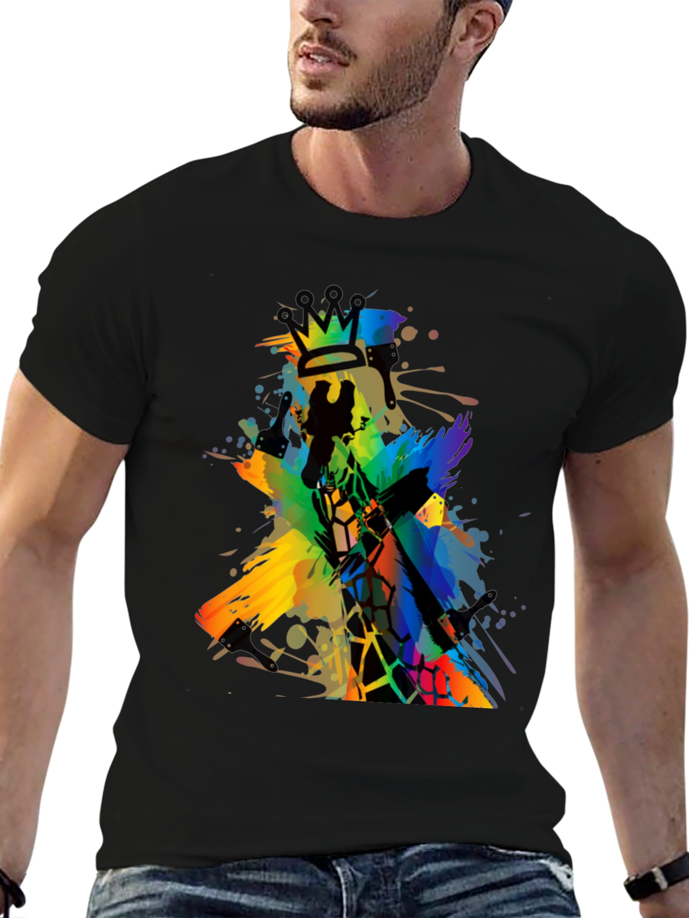 Abstract Giraffe King Mens Black T-Shirt