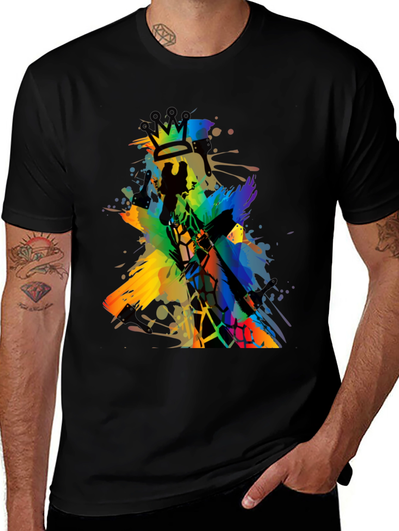 Abstract Giraffe King Mens Black T-Shirt