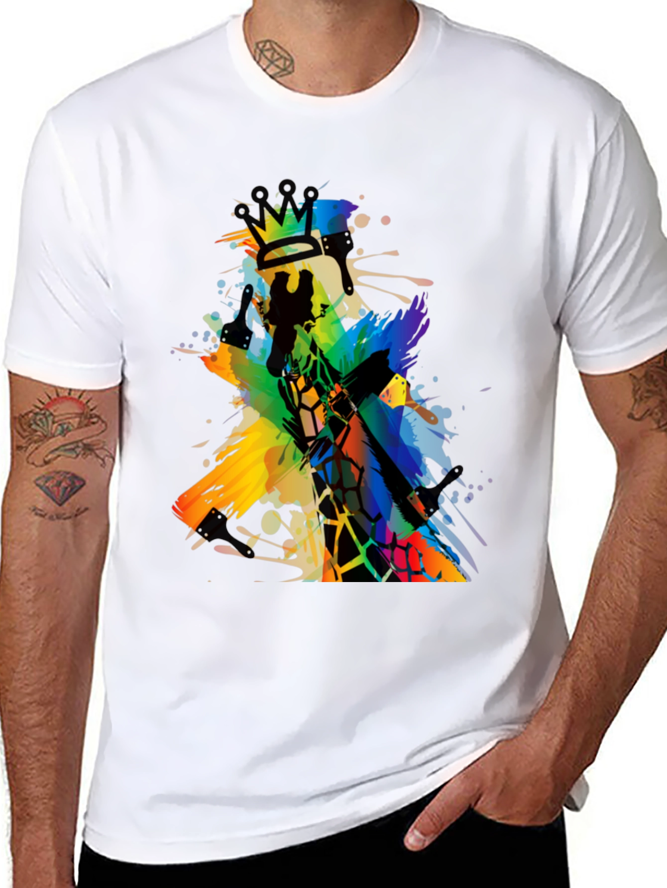 Abstract Giraffe King Mens Black T-Shirt