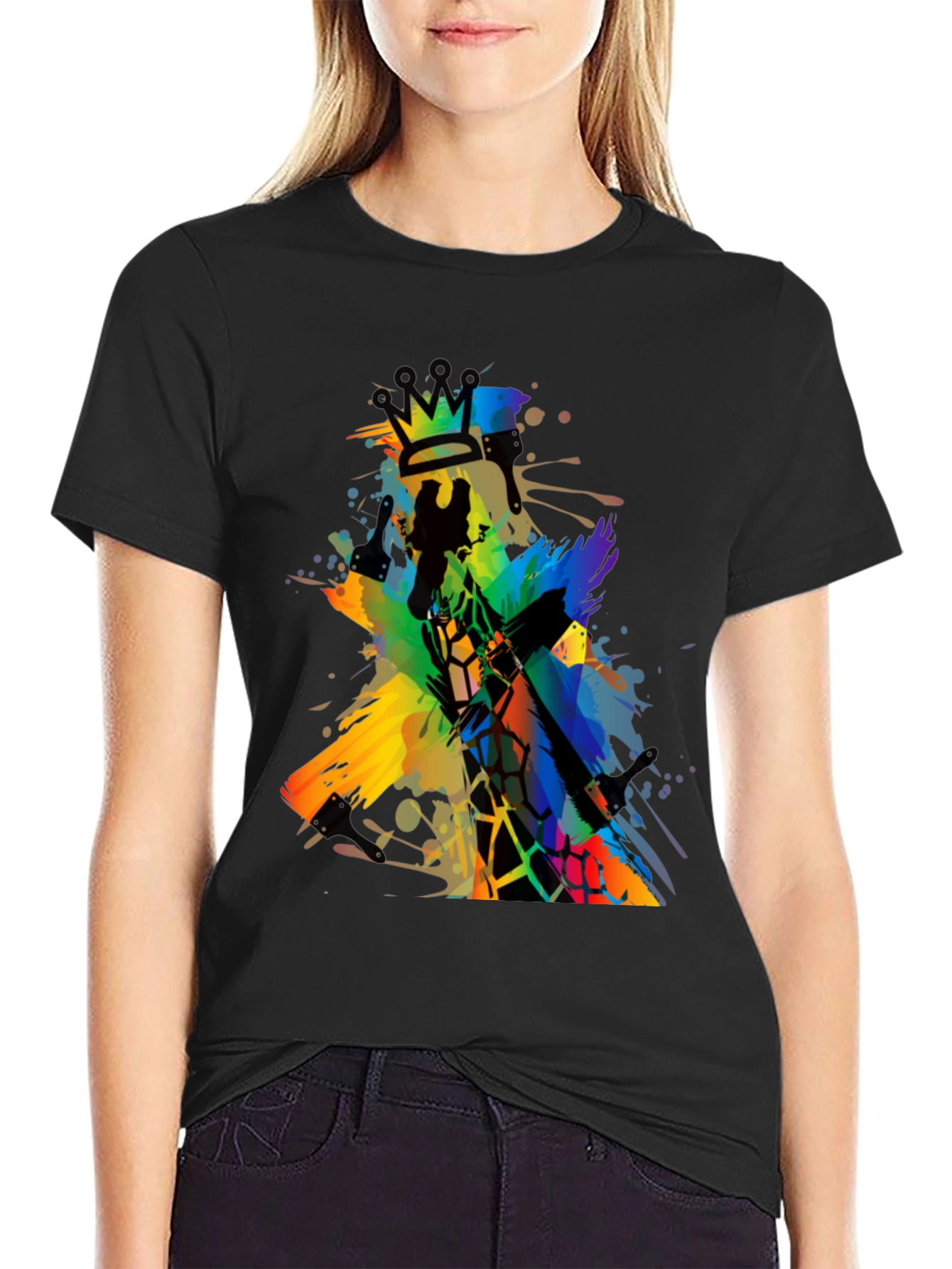 Abstract Giraffe King Mens Black T-Shirt