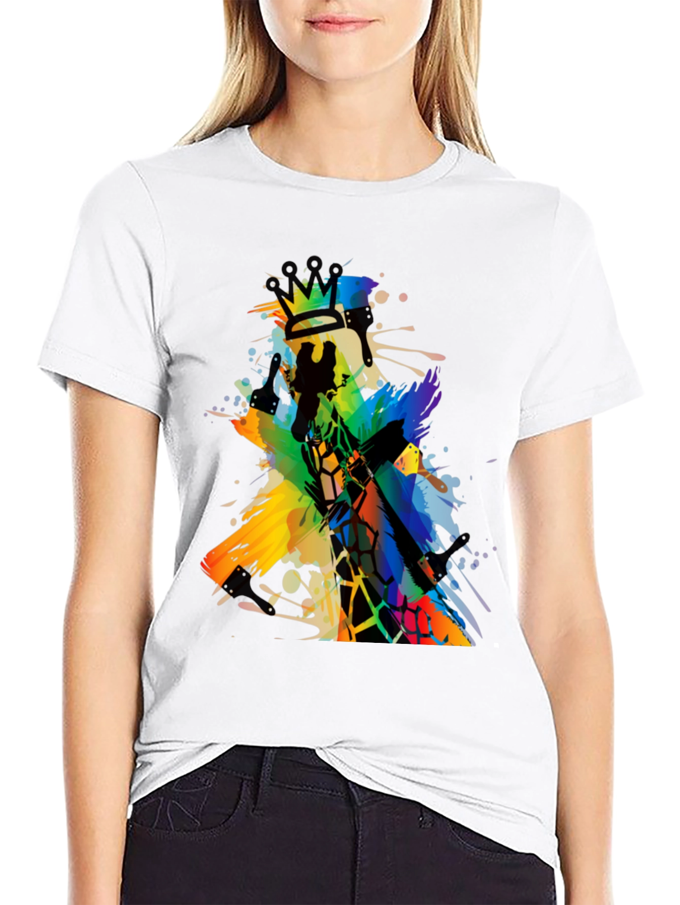Abstract Giraffe King Mens Black T-Shirt
