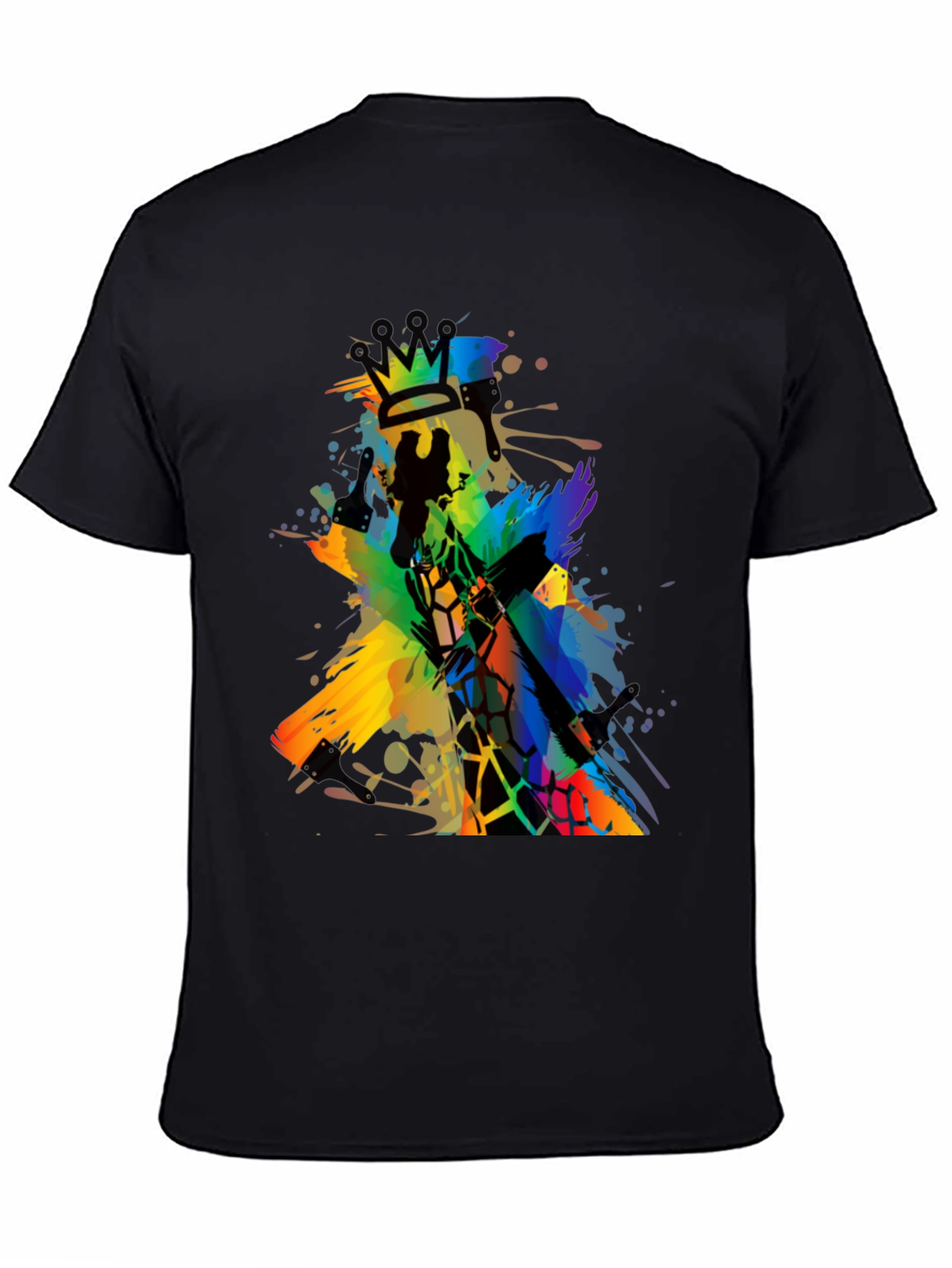 Abstract Giraffe King Mens Black T-Shirt