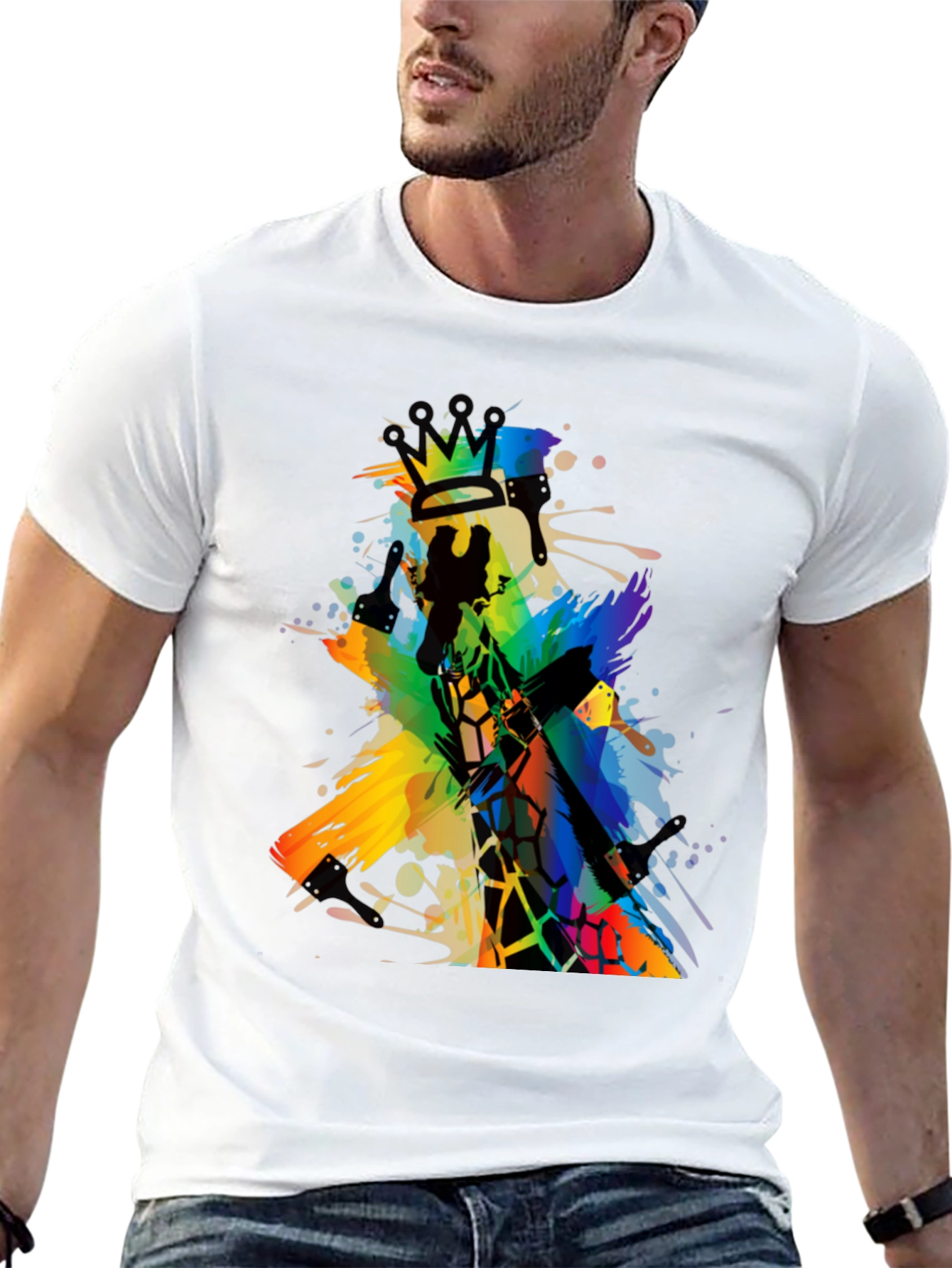 Abstract Giraffe King Mens Black T-Shirt