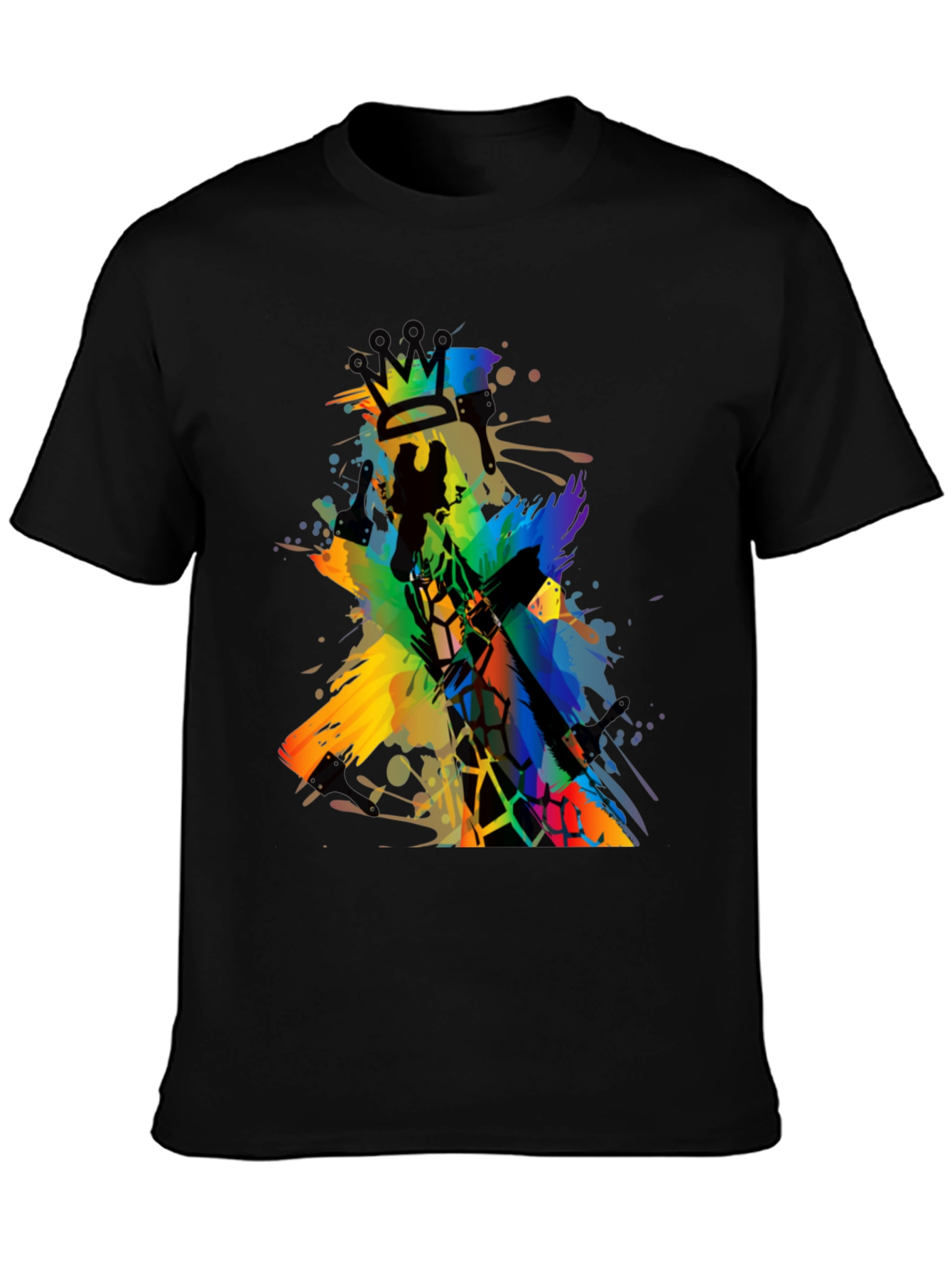 Abstract Giraffe King Mens Black T-Shirt