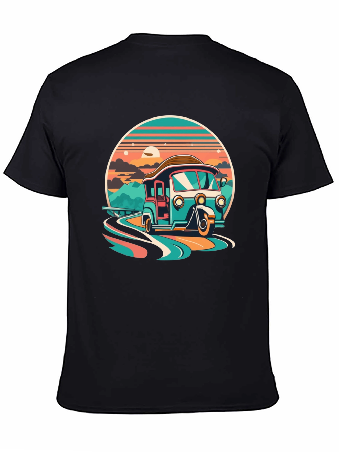 Retro Rickshaw Graphic Tee - Black Cotton Comfort