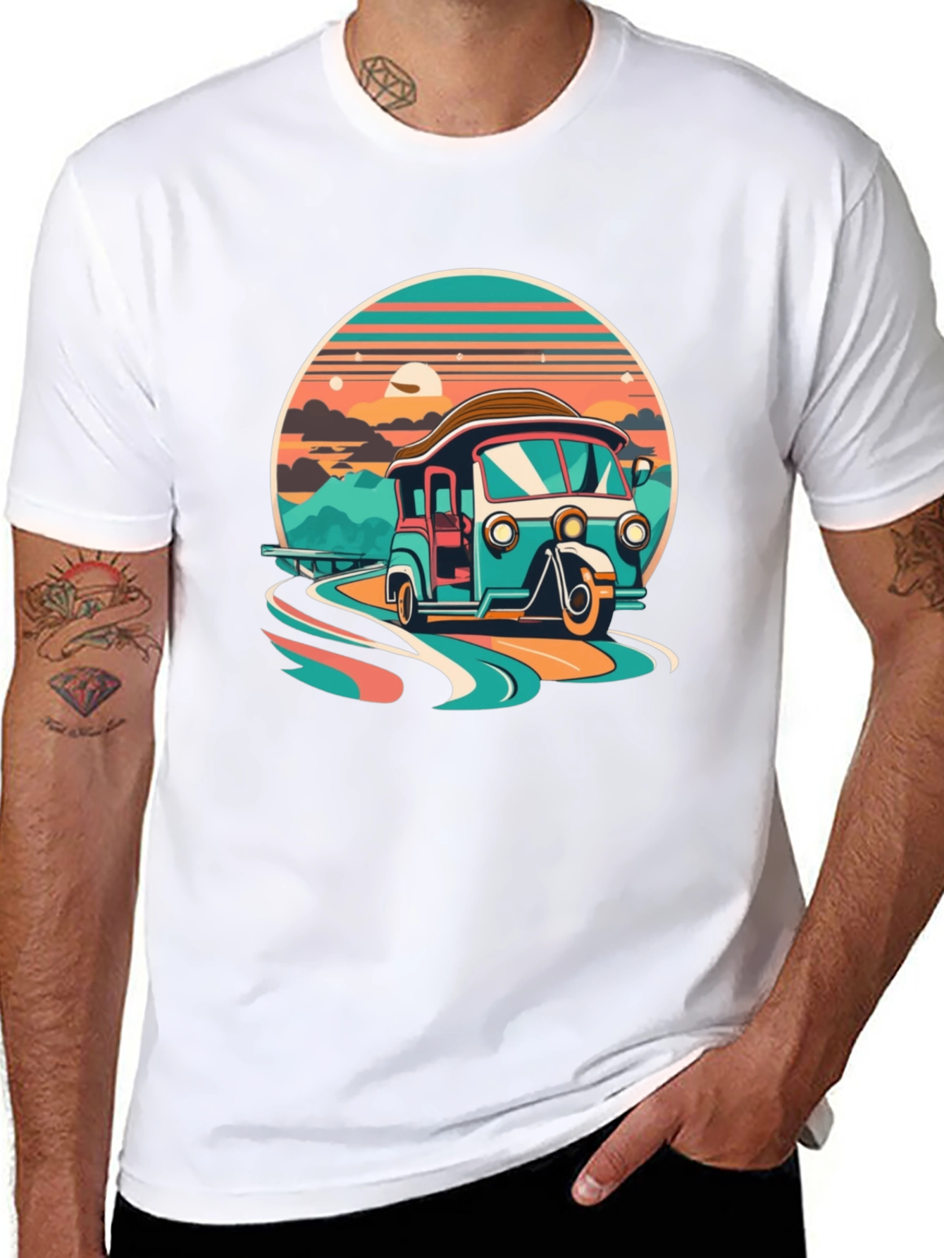 Retro Rickshaw Graphic Tee - Black Cotton Comfort