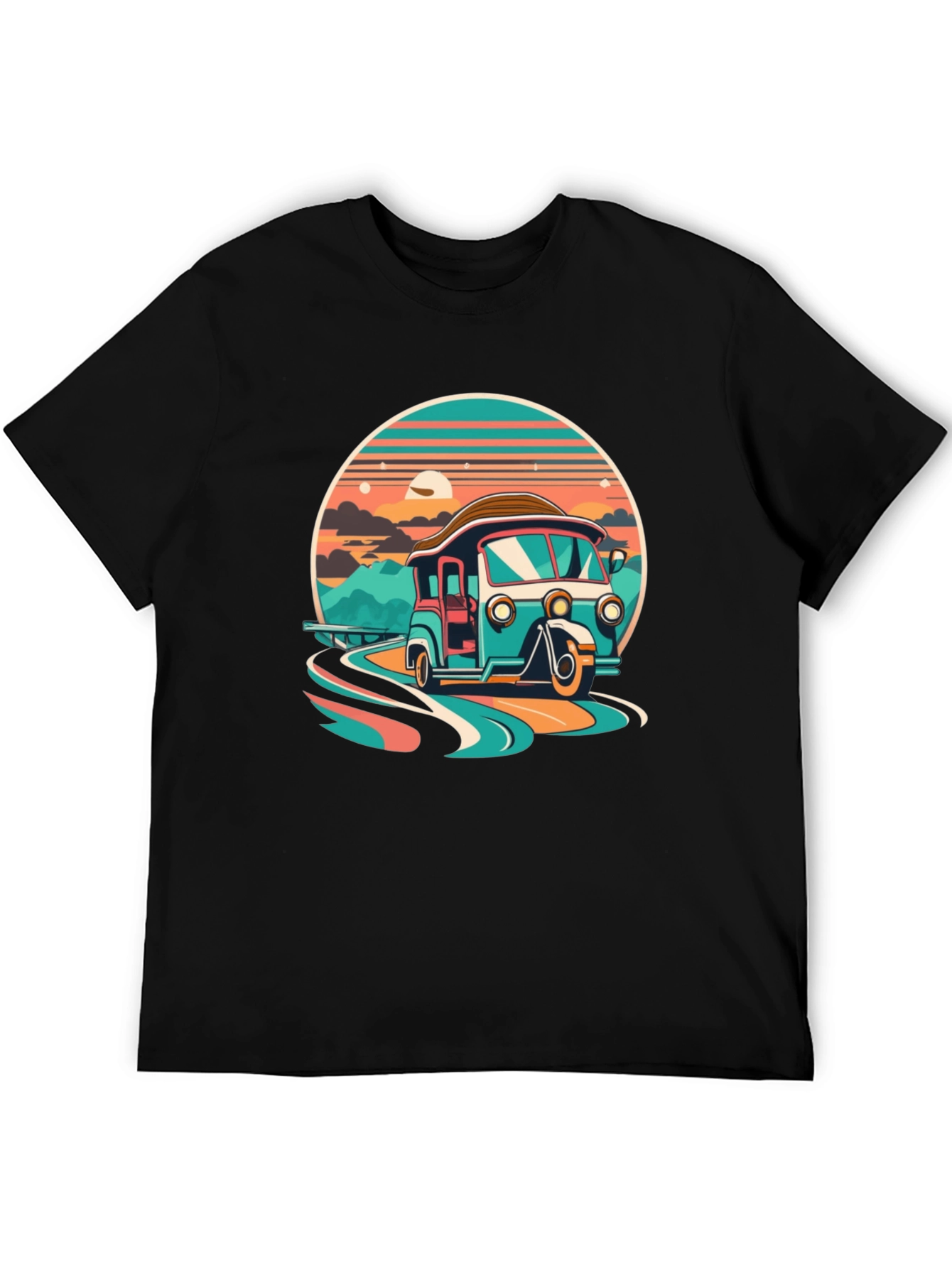 Retro Rickshaw Graphic Tee - Black Cotton Comfort