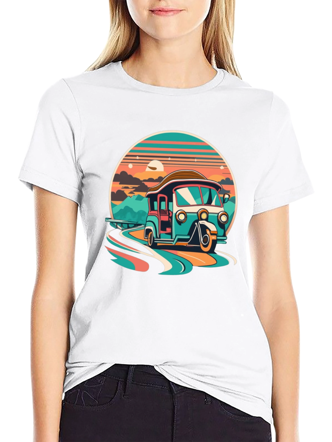 Retro Rickshaw Graphic Tee - Black Cotton Comfort