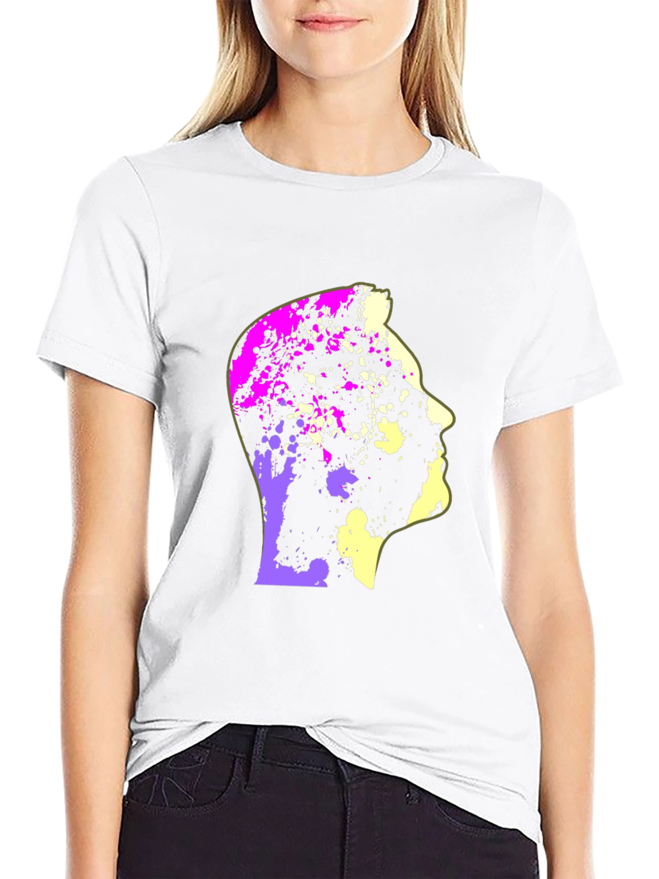 Abstract Head Graphic Print Black T-Shirt