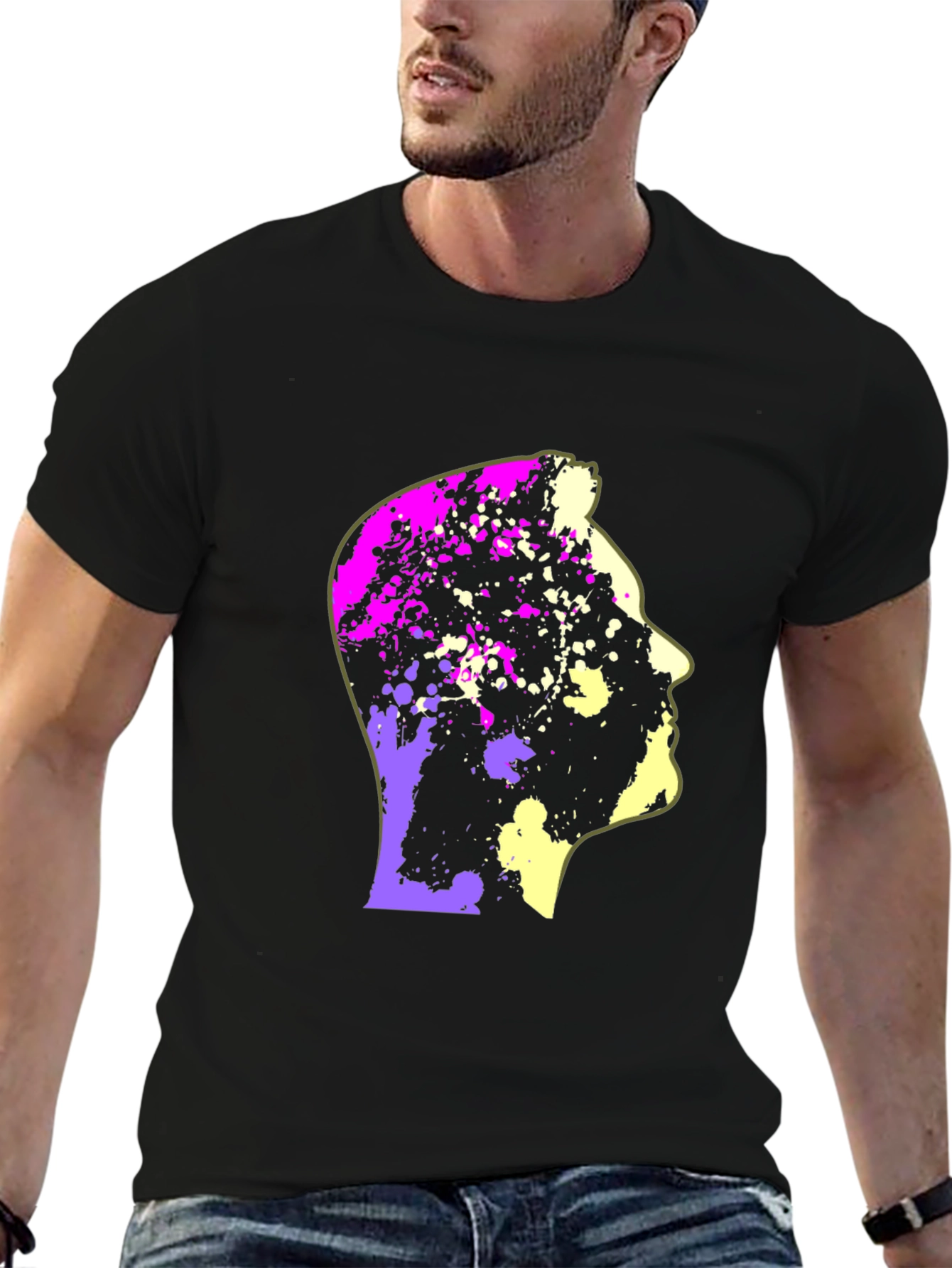 Abstract Head Graphic Print Black T-Shirt