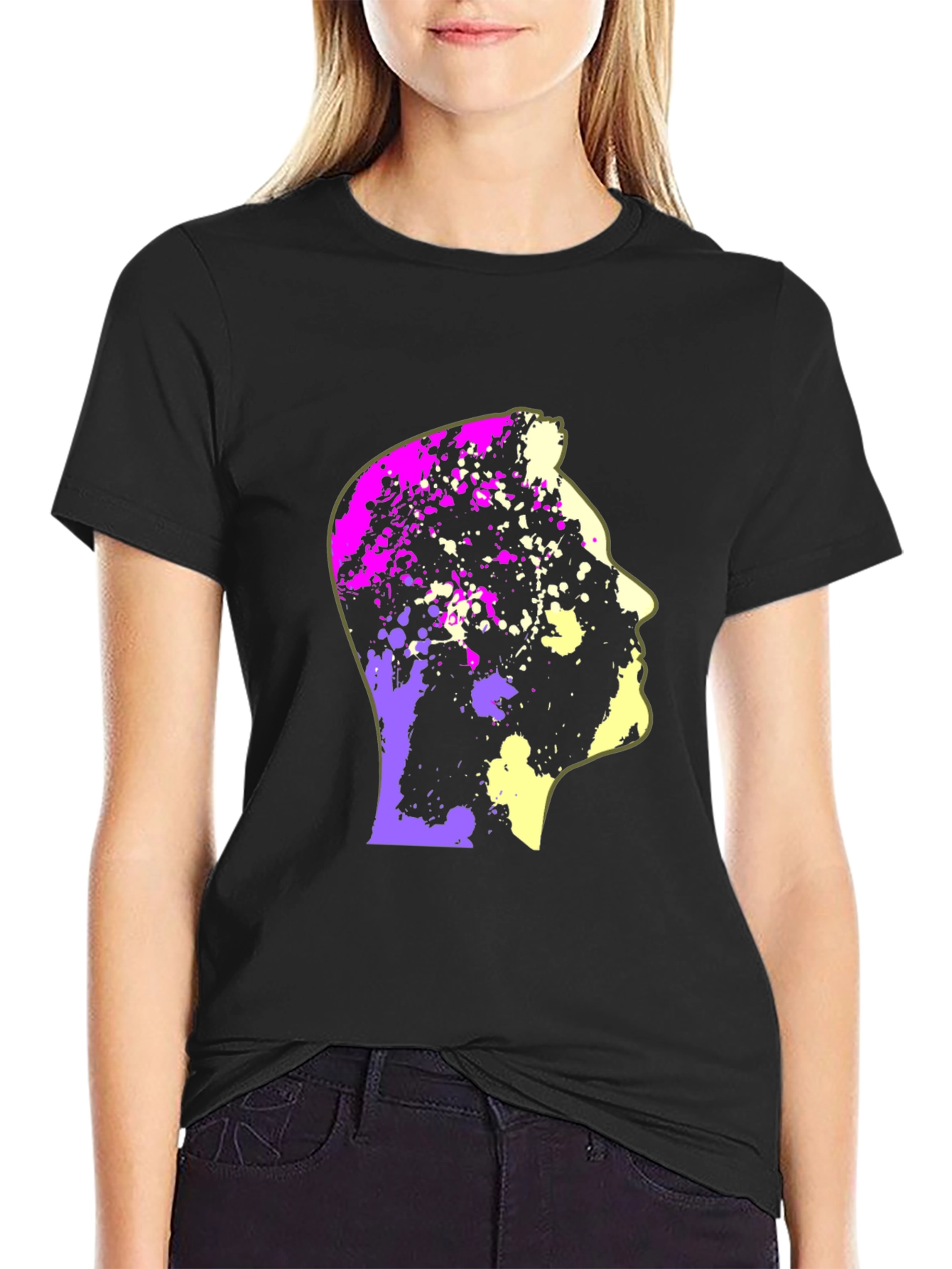 Abstract Head Graphic Print Black T-Shirt