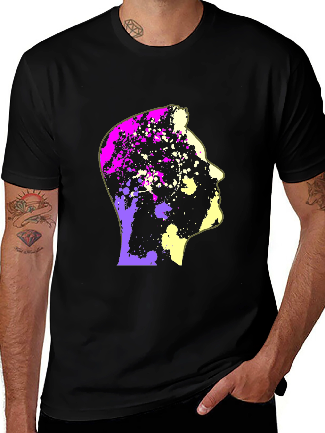 Abstract Head Graphic Print Black T-Shirt