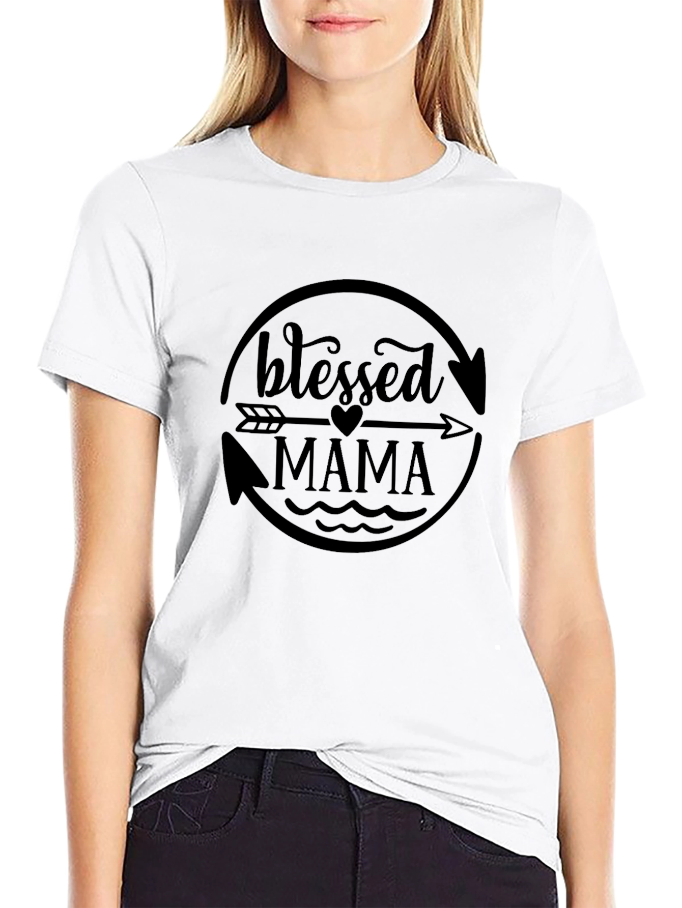 Blessed Mama Arrow Graphic Black T-Shirt