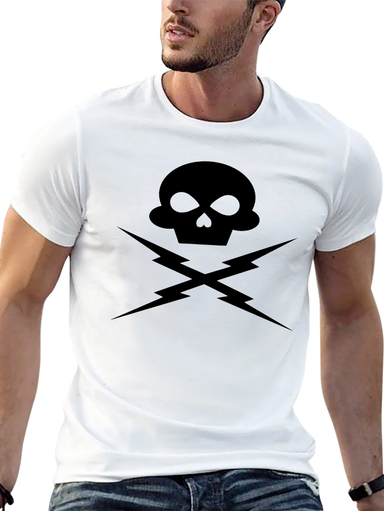 Skull & Lightning Bolt Graphic Tee - Mens