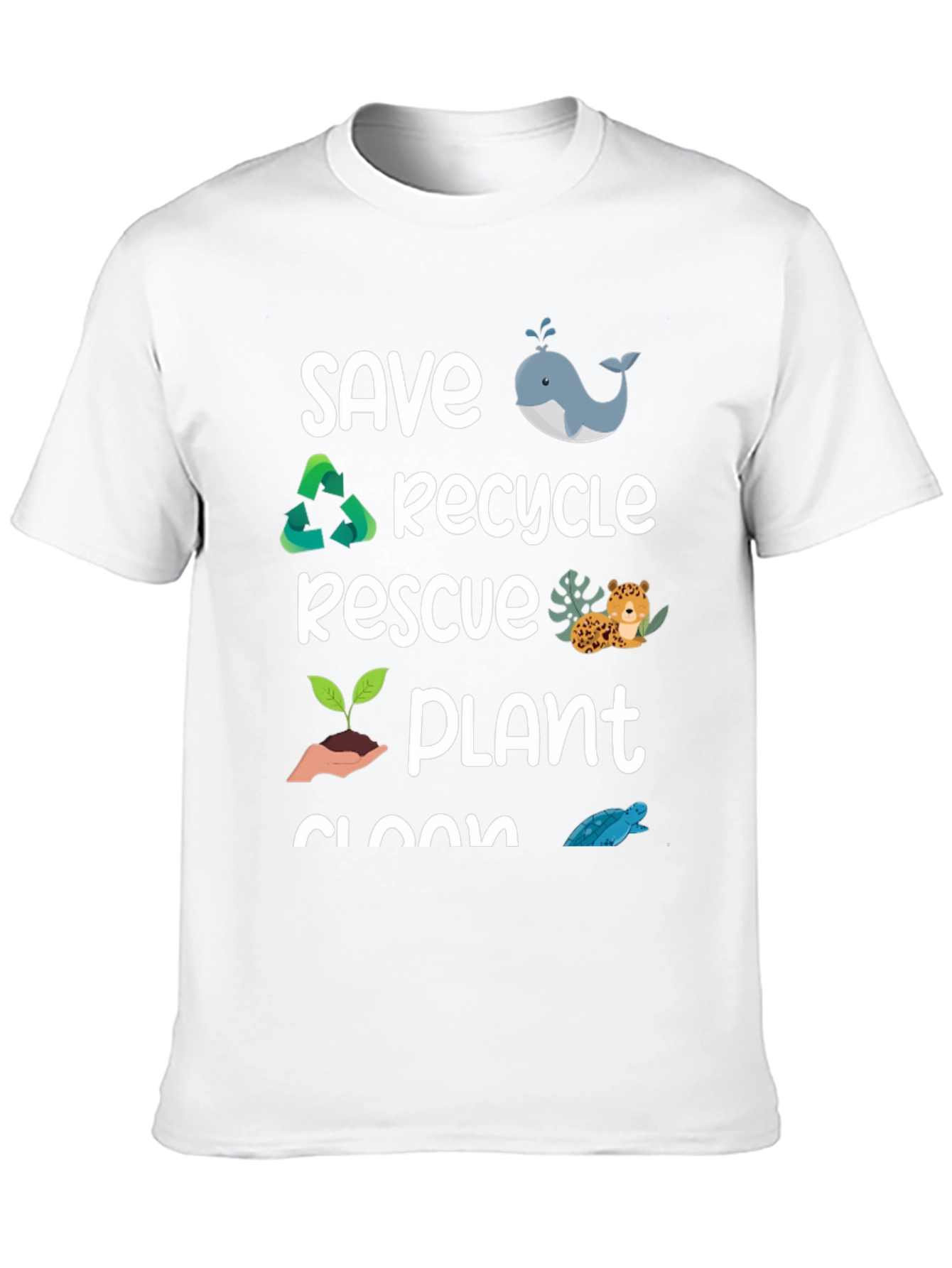 Eco-Friendly Graphic T-Shirt: Save Recycle Rescue Plant