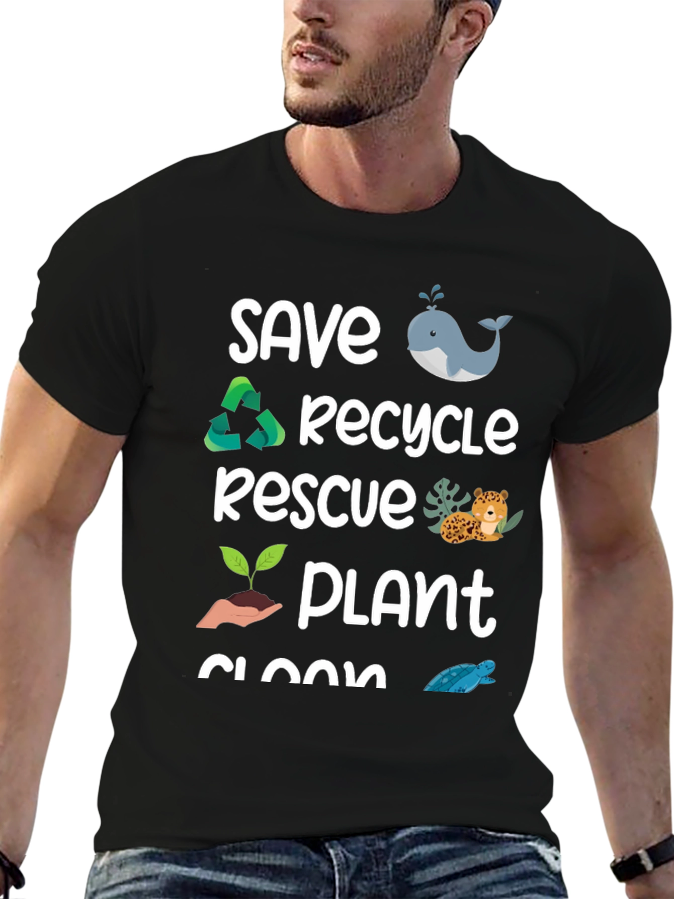 Eco-Friendly Graphic T-Shirt: Save Recycle Rescue Plant