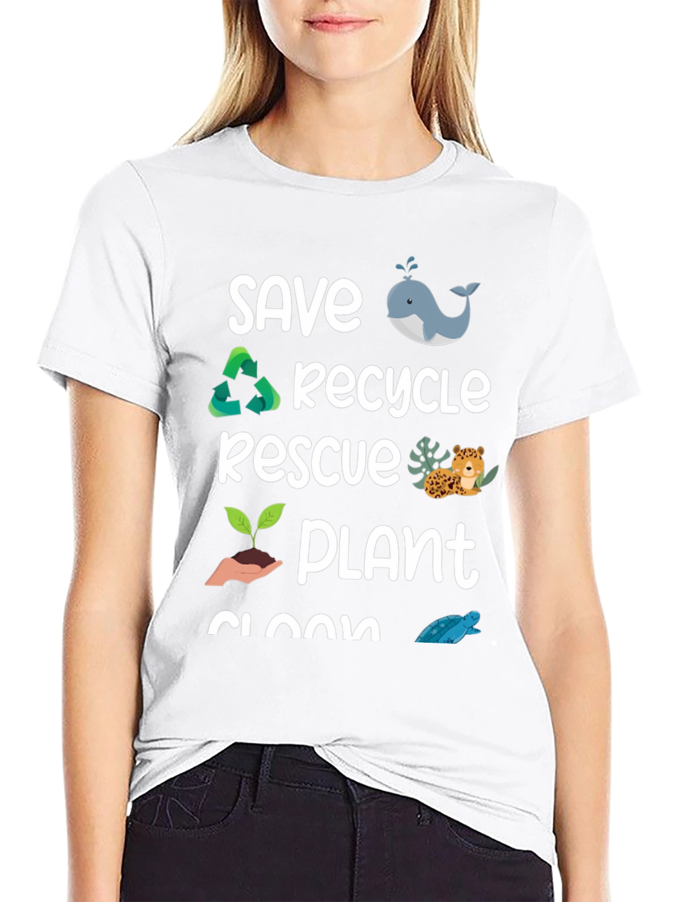 Eco-Friendly Graphic T-Shirt: Save Recycle Rescue Plant