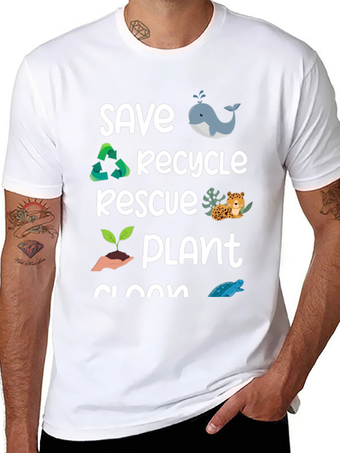 Eco-Friendly Graphic T-Shirt: Save Recycle Rescue Plant