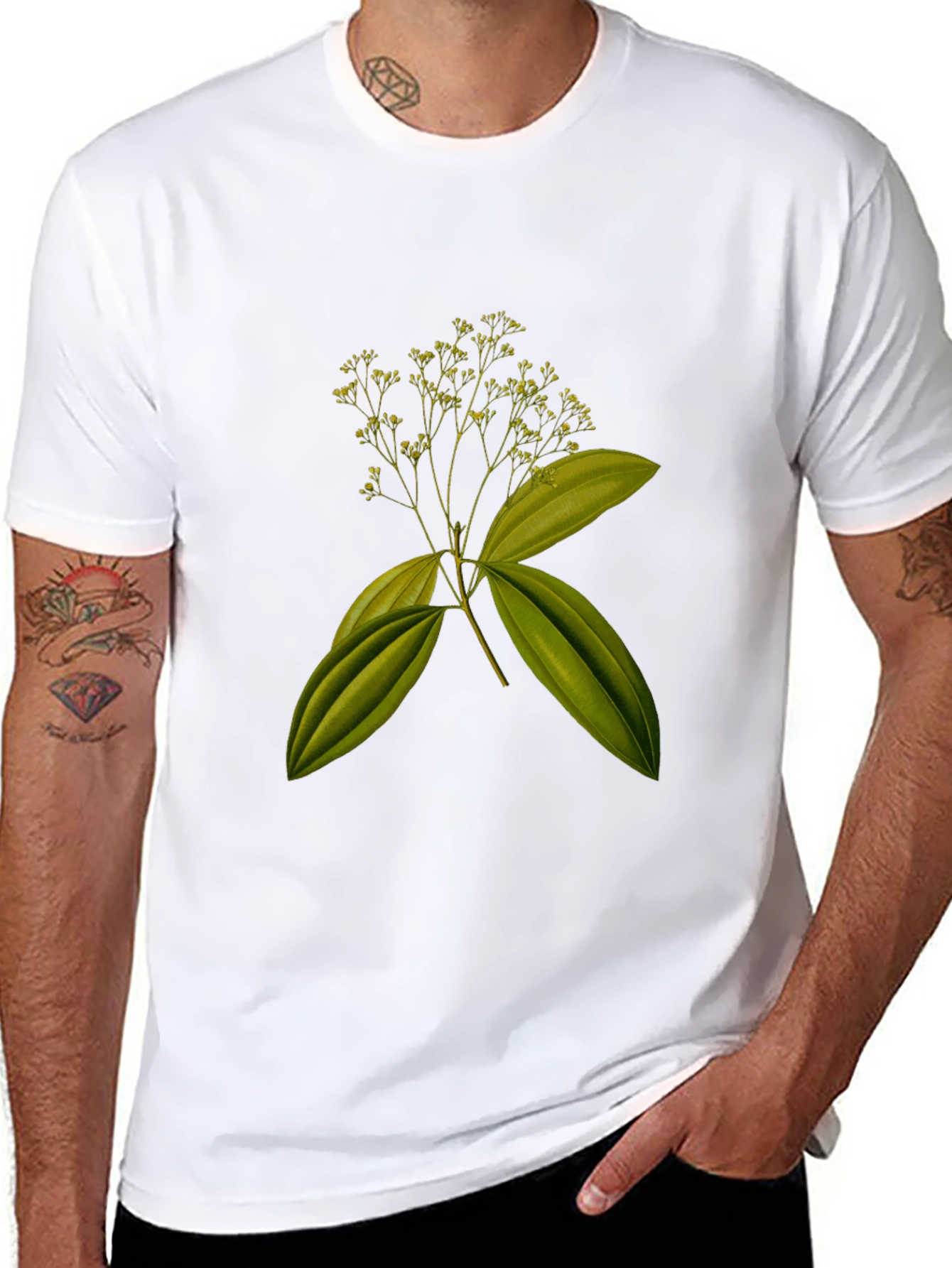 Botanical Print Black T-Shirt