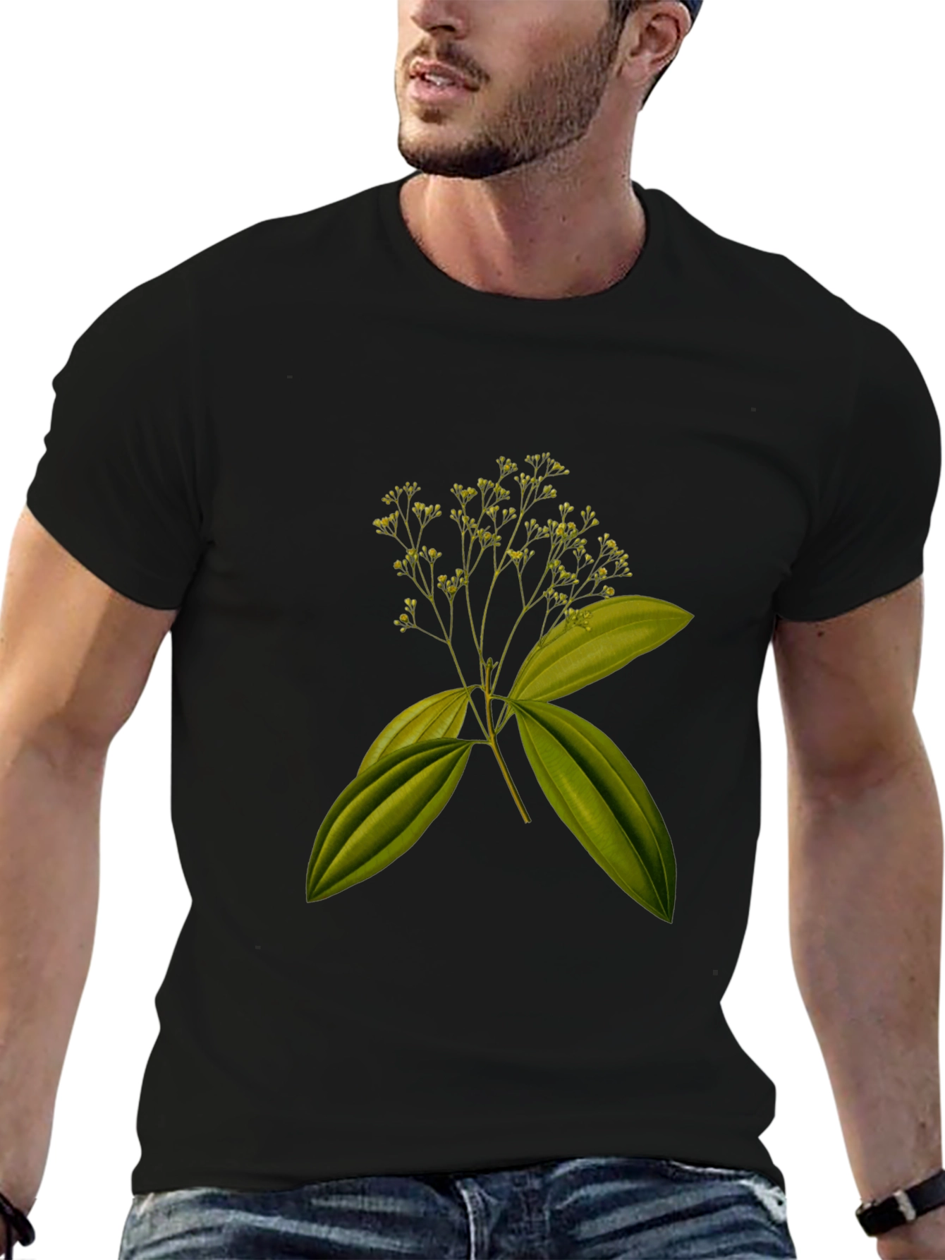 Botanical Print Black T-Shirt