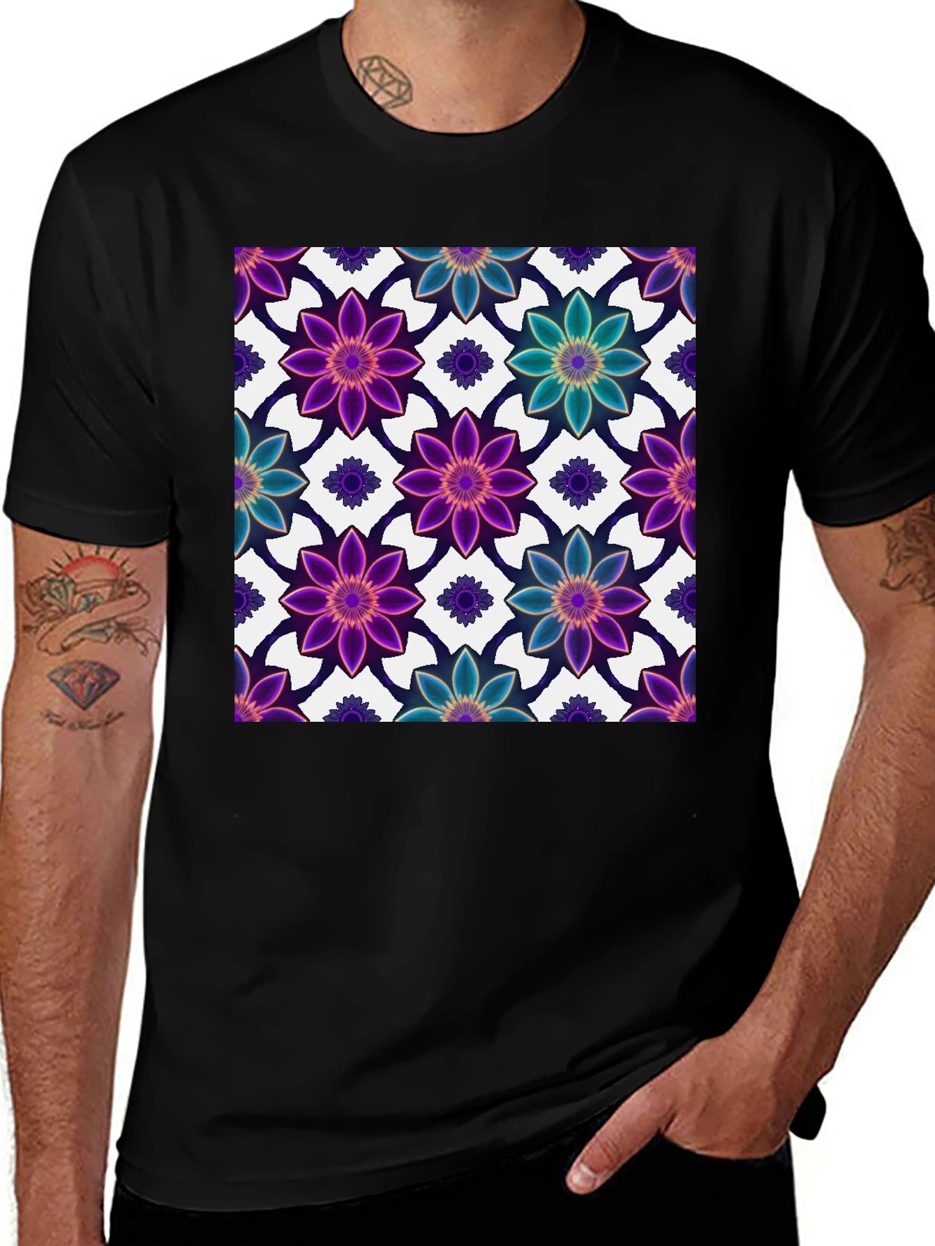 Floral Print Black T-Shirt