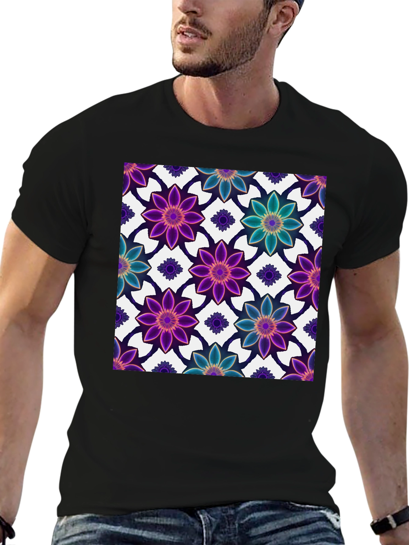Floral Print Black T-Shirt