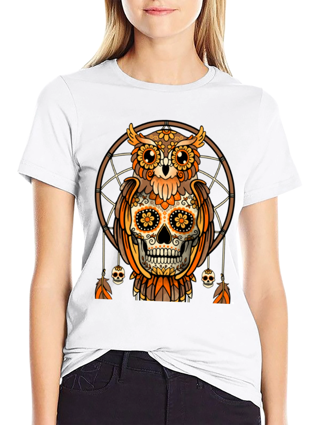 Sugar Skull Owl Dreamcatcher Graphic Tee