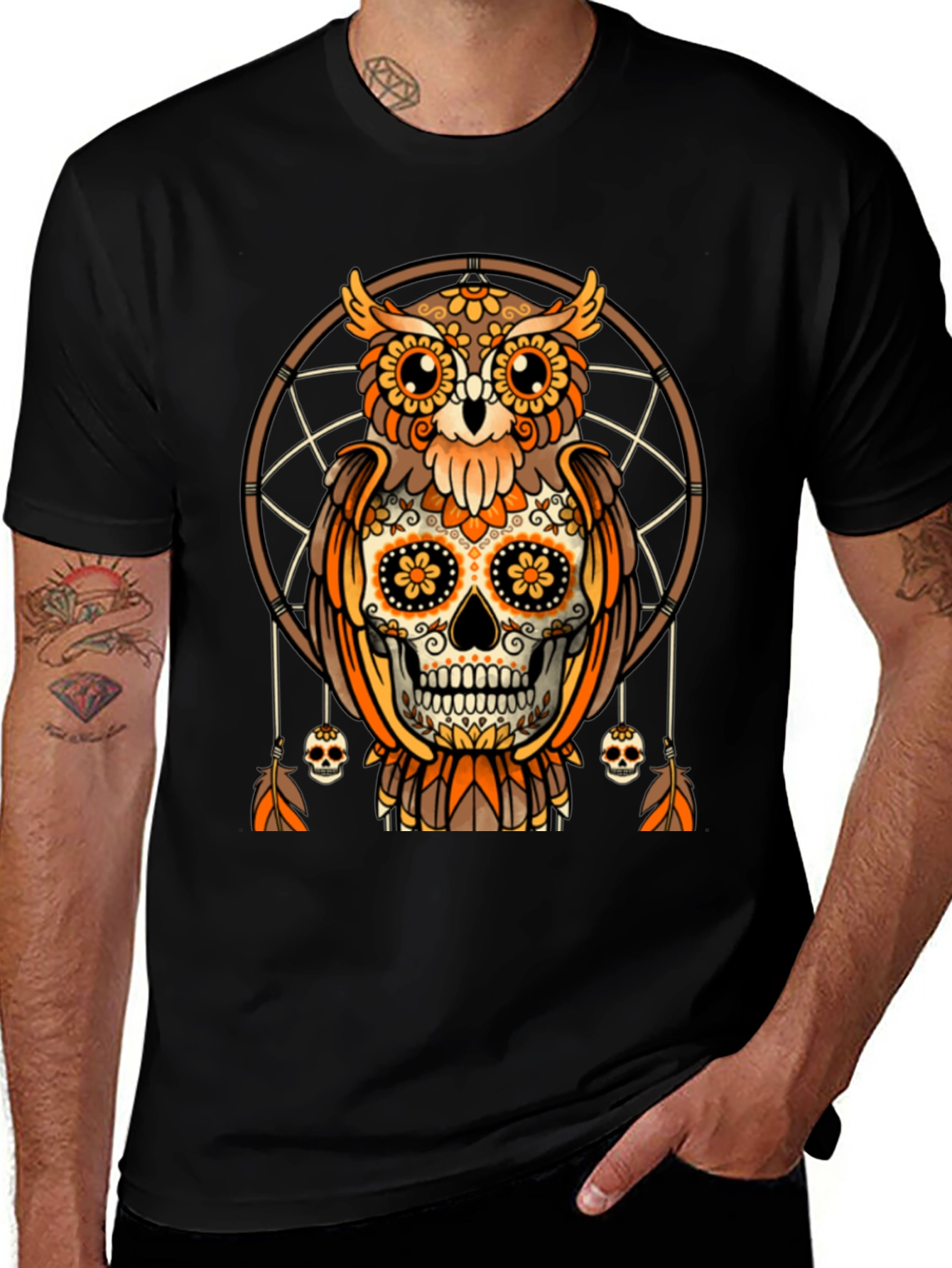 Sugar Skull Owl Dreamcatcher Graphic Tee