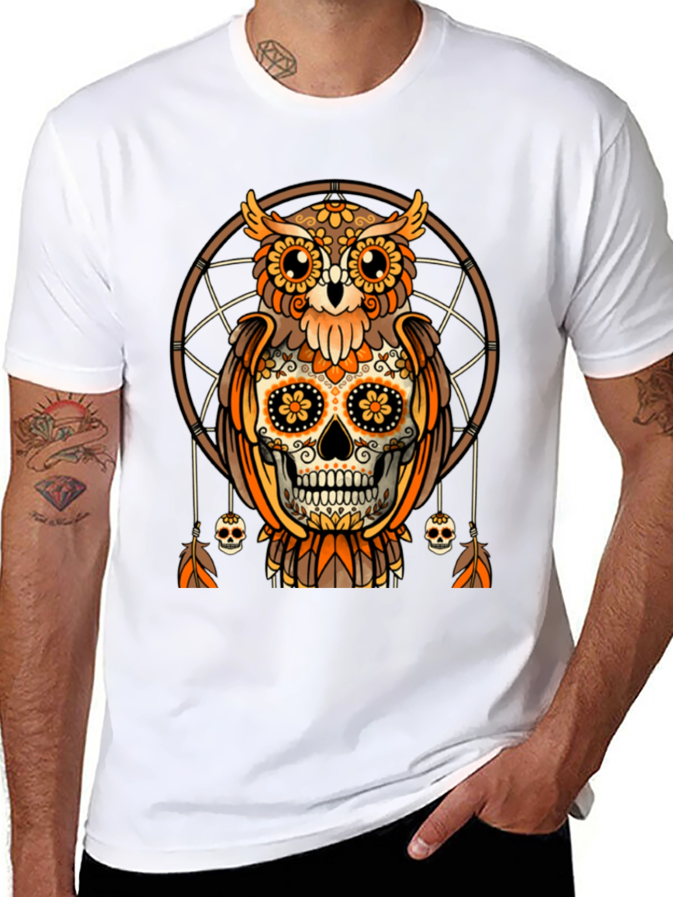 Sugar Skull Owl Dreamcatcher Graphic Tee
