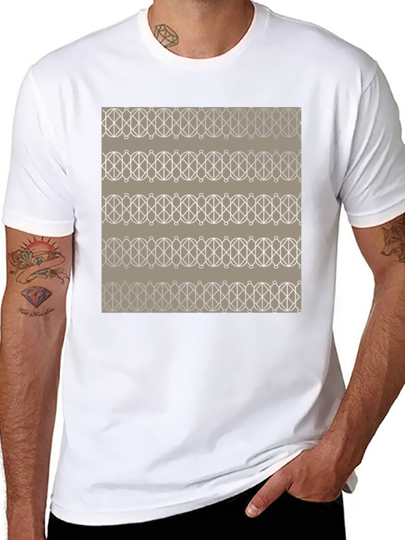 Geometric Pattern Graphic Tee - Stylish Mens Black T-Shirt