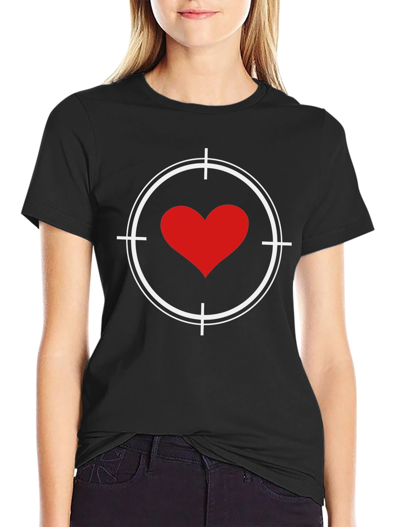 Heart Target Graphic Tee - Black Cotton T-Shirt