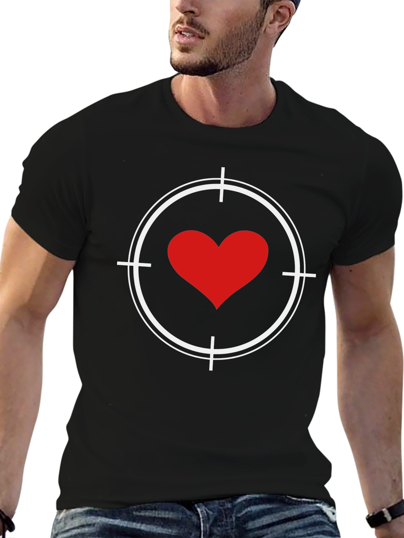 Heart Target Graphic Tee - Black Cotton T-Shirt