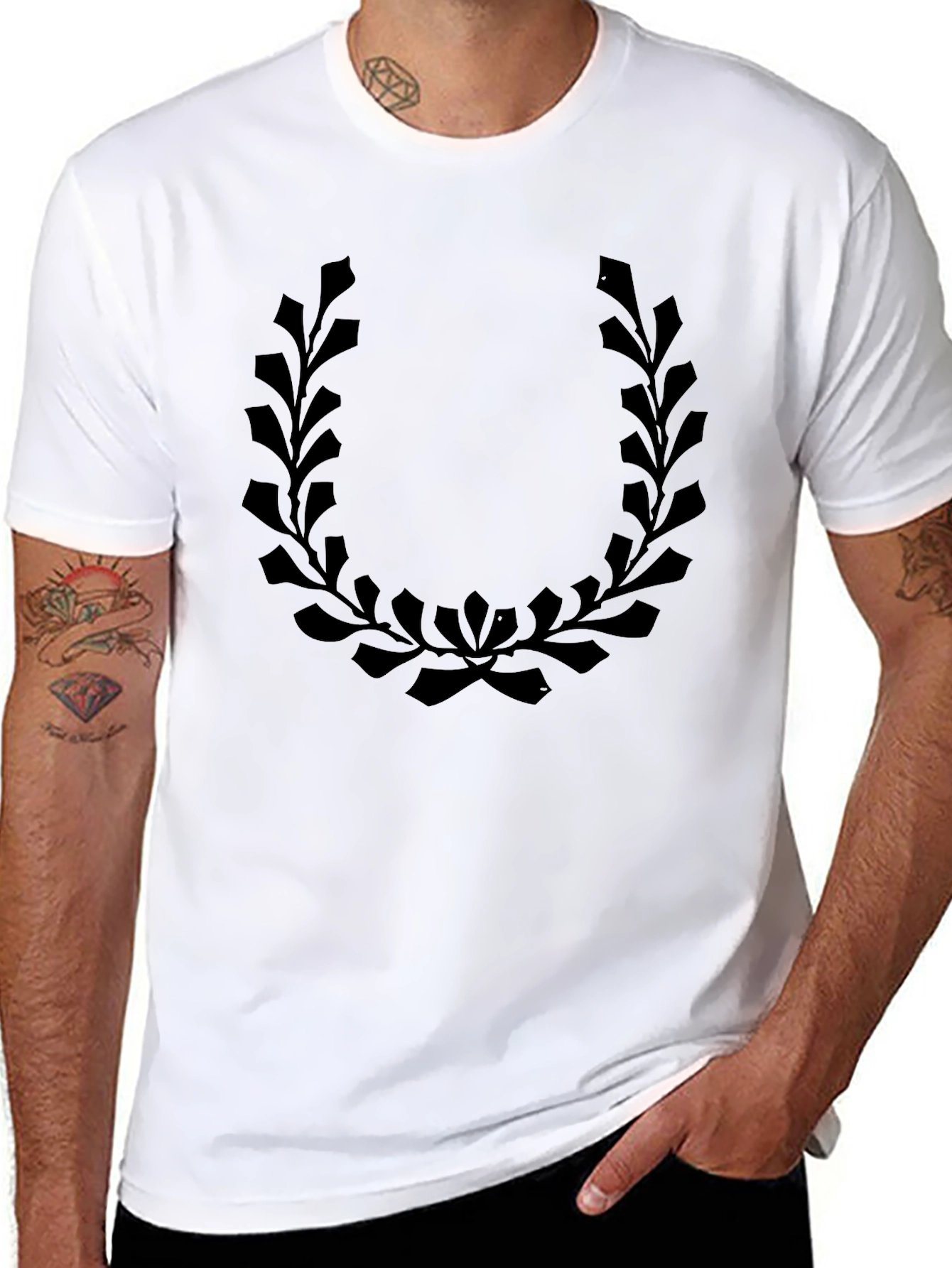 Mens Black T-Shirt with Laurel Wreath Graphic