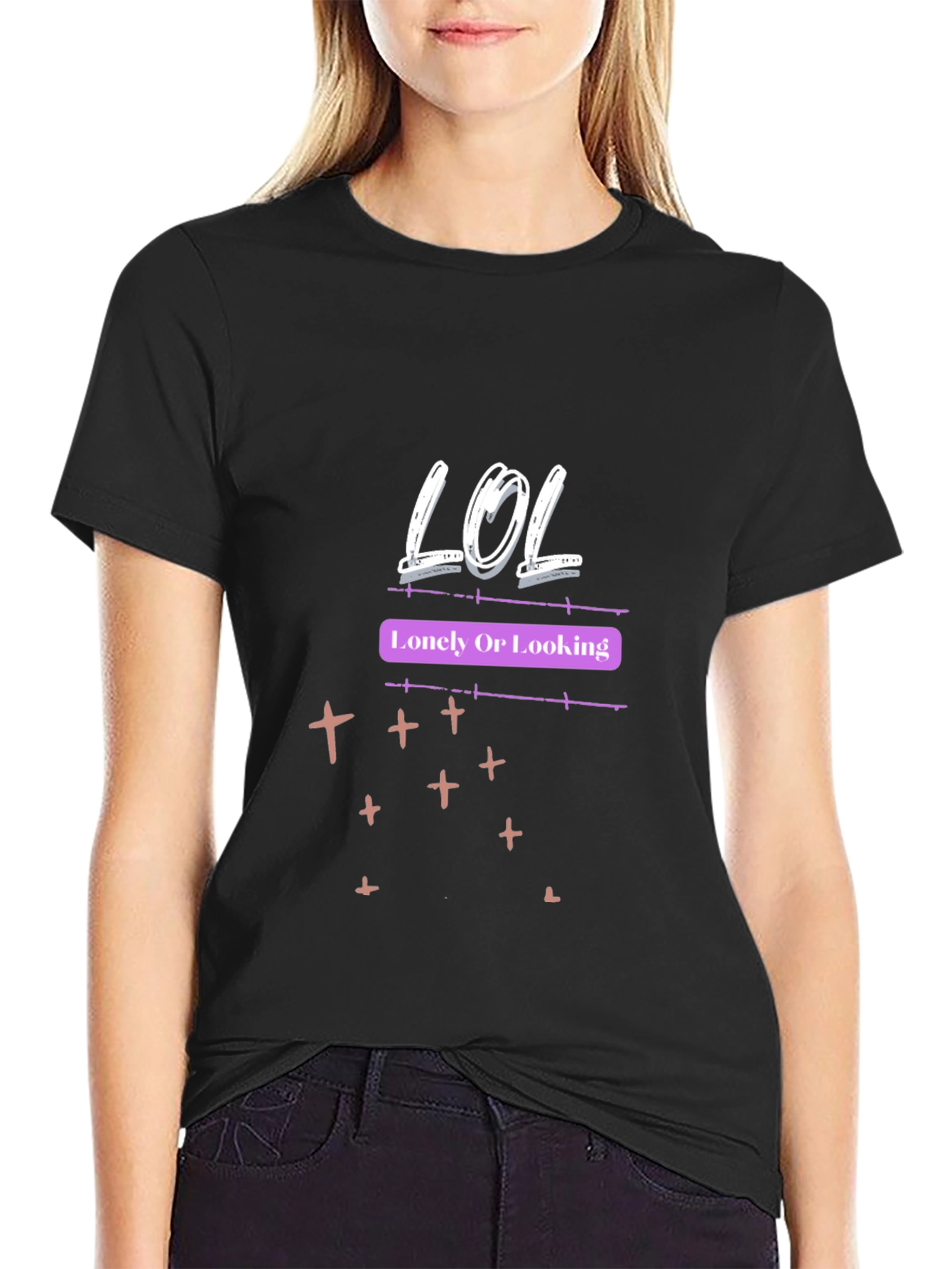 LOL Lonely Or Looking Graphic Tee - Black