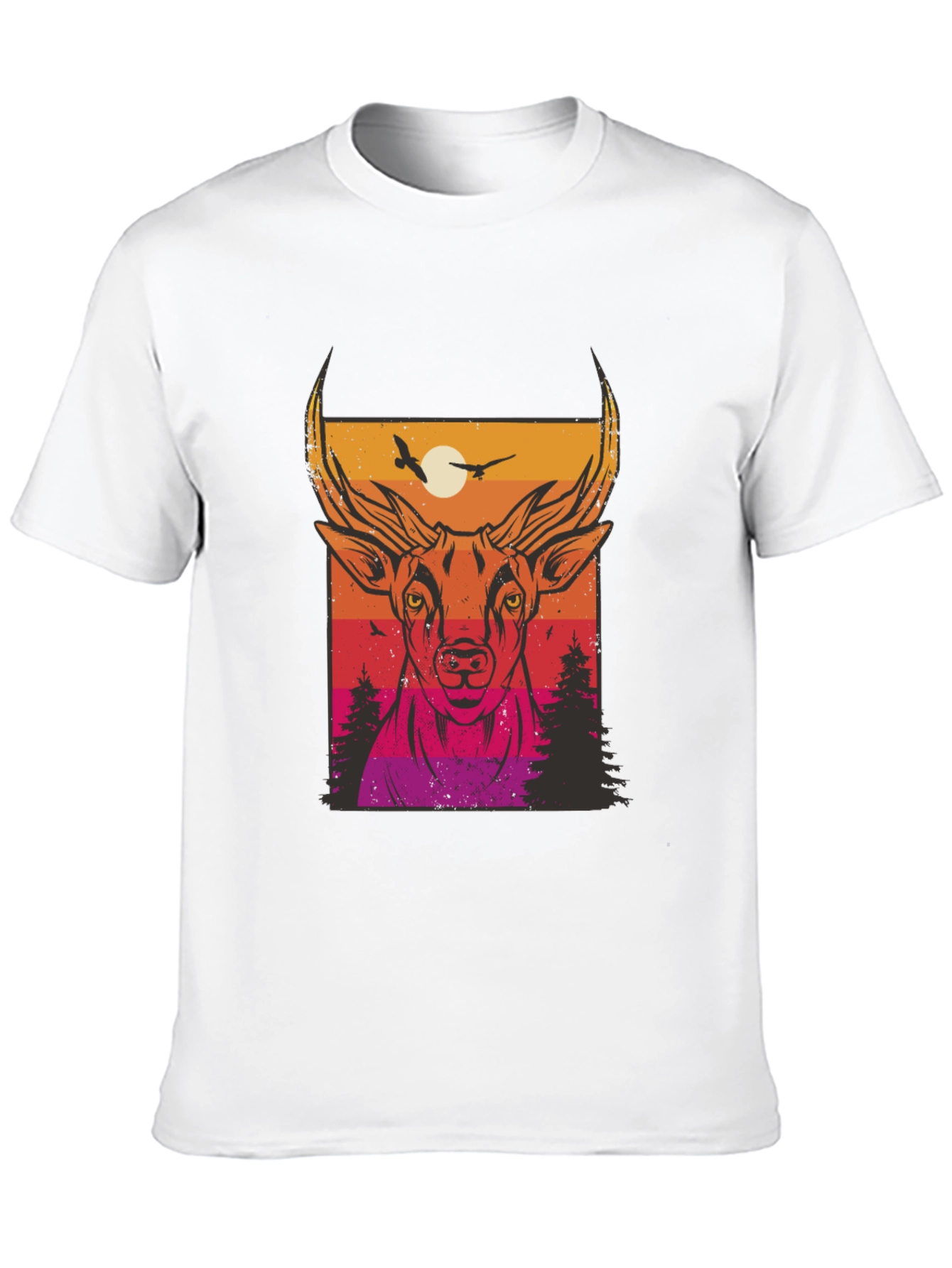 Deer Sunset Graphic Print Black T-Shirt