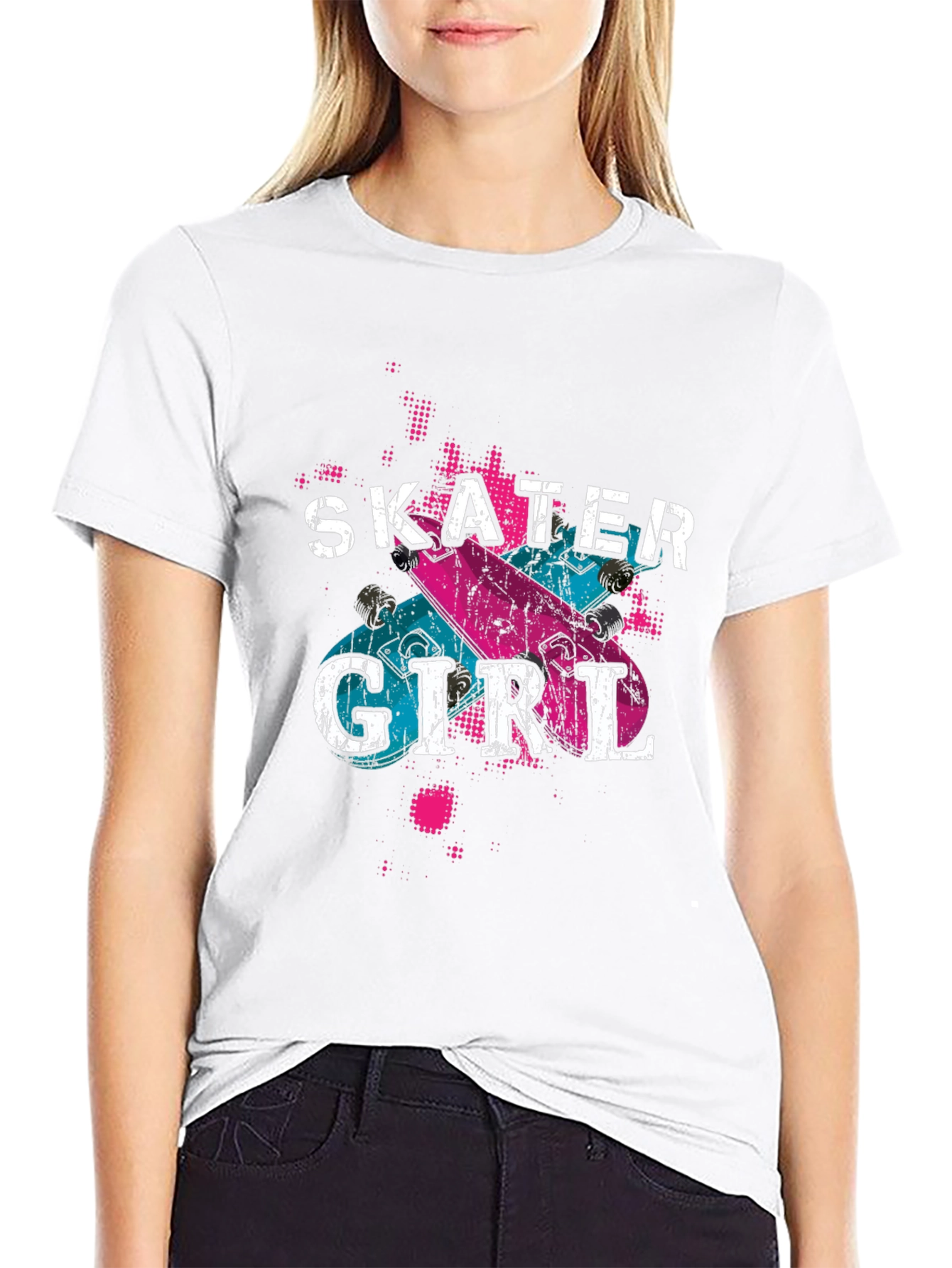 Skater Girl Graphic Tee - Trendy Black T-Shirt