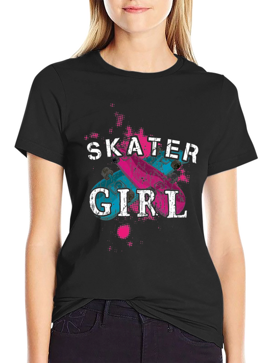 Skater Girl Graphic Tee - Trendy Black T-Shirt