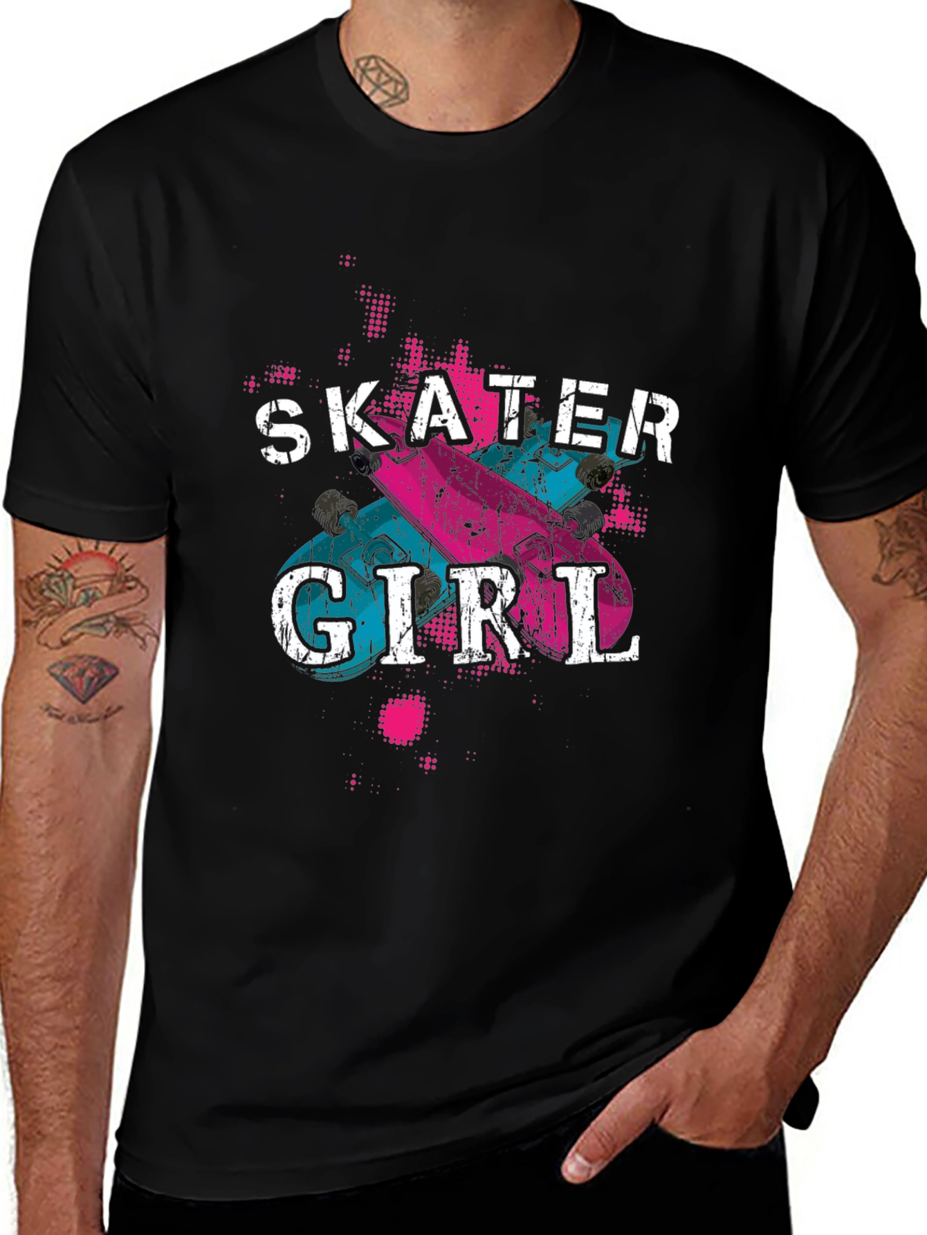 Skater Girl Graphic Tee - Trendy Black T-Shirt