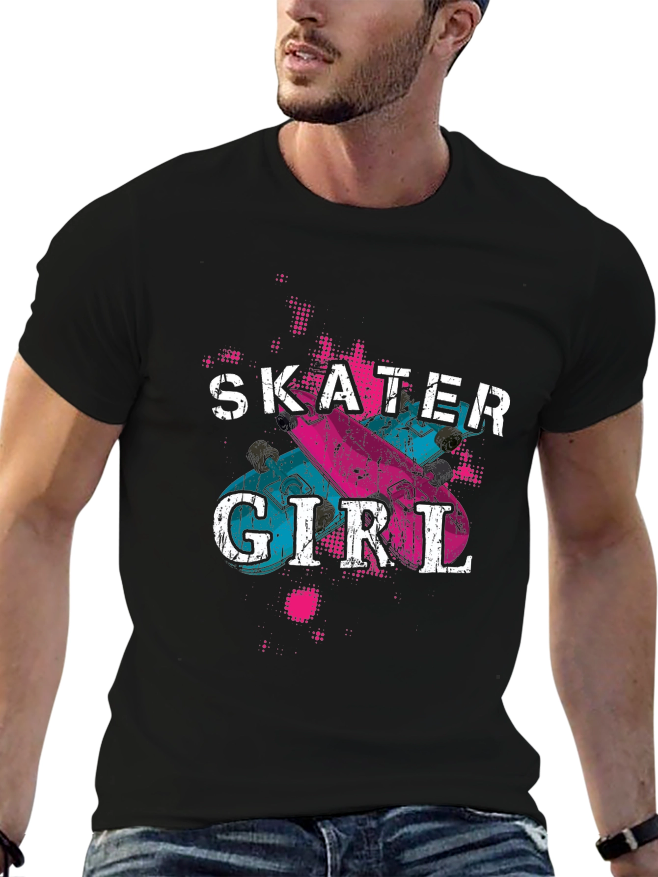 Skater Girl Graphic Tee - Trendy Black T-Shirt