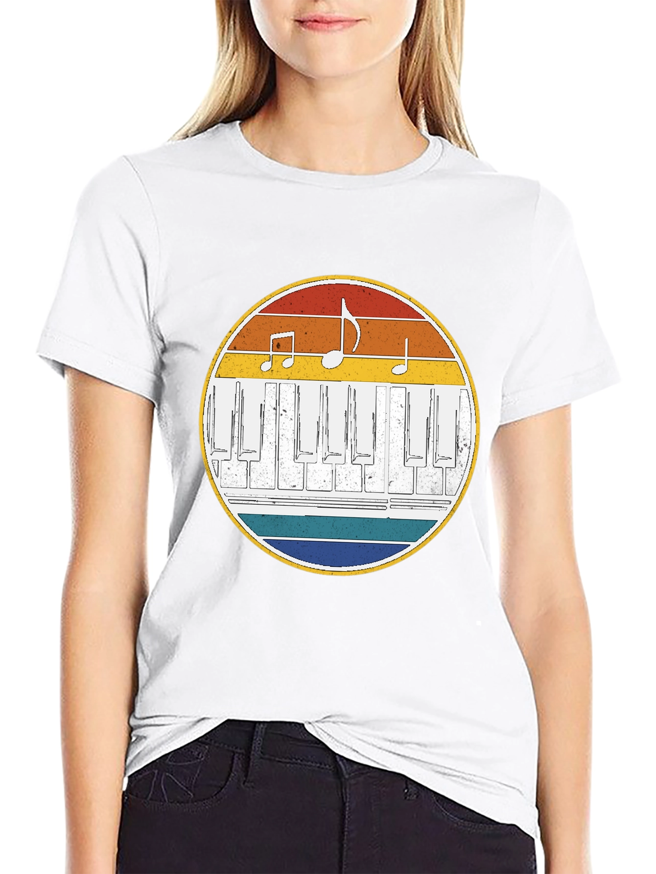 Retro Piano Keys Music Notes T-Shirt