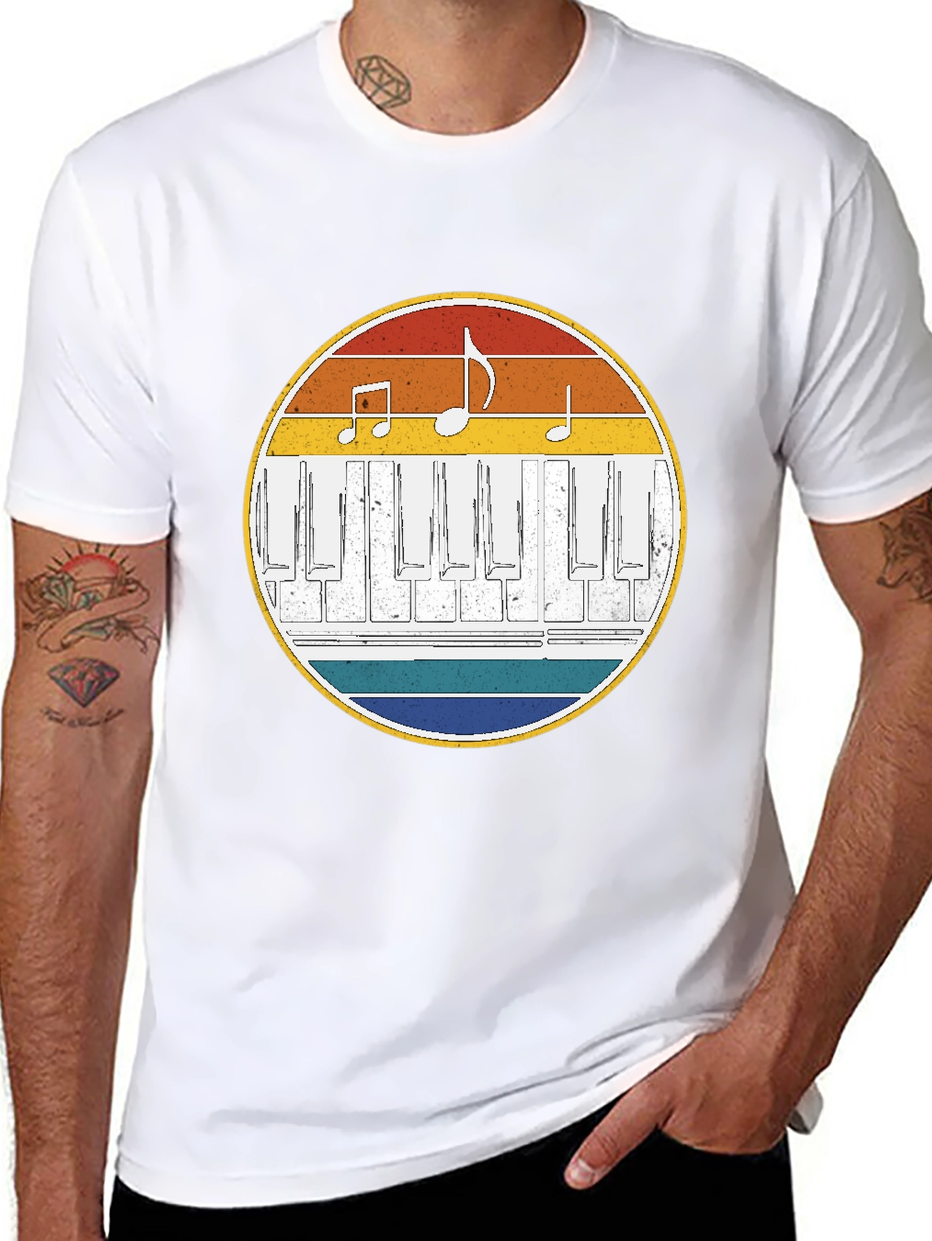 Retro Piano Keys Music Notes T-Shirt
