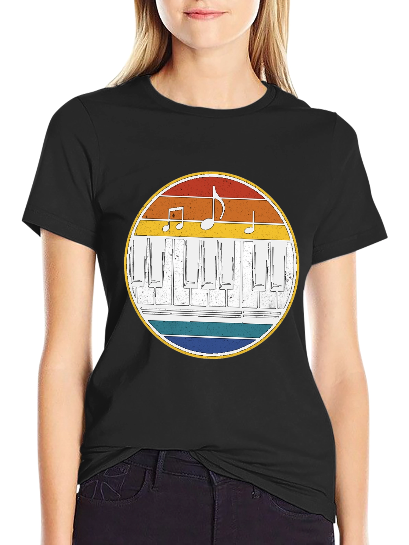 Retro Piano Keys Music Notes T-Shirt