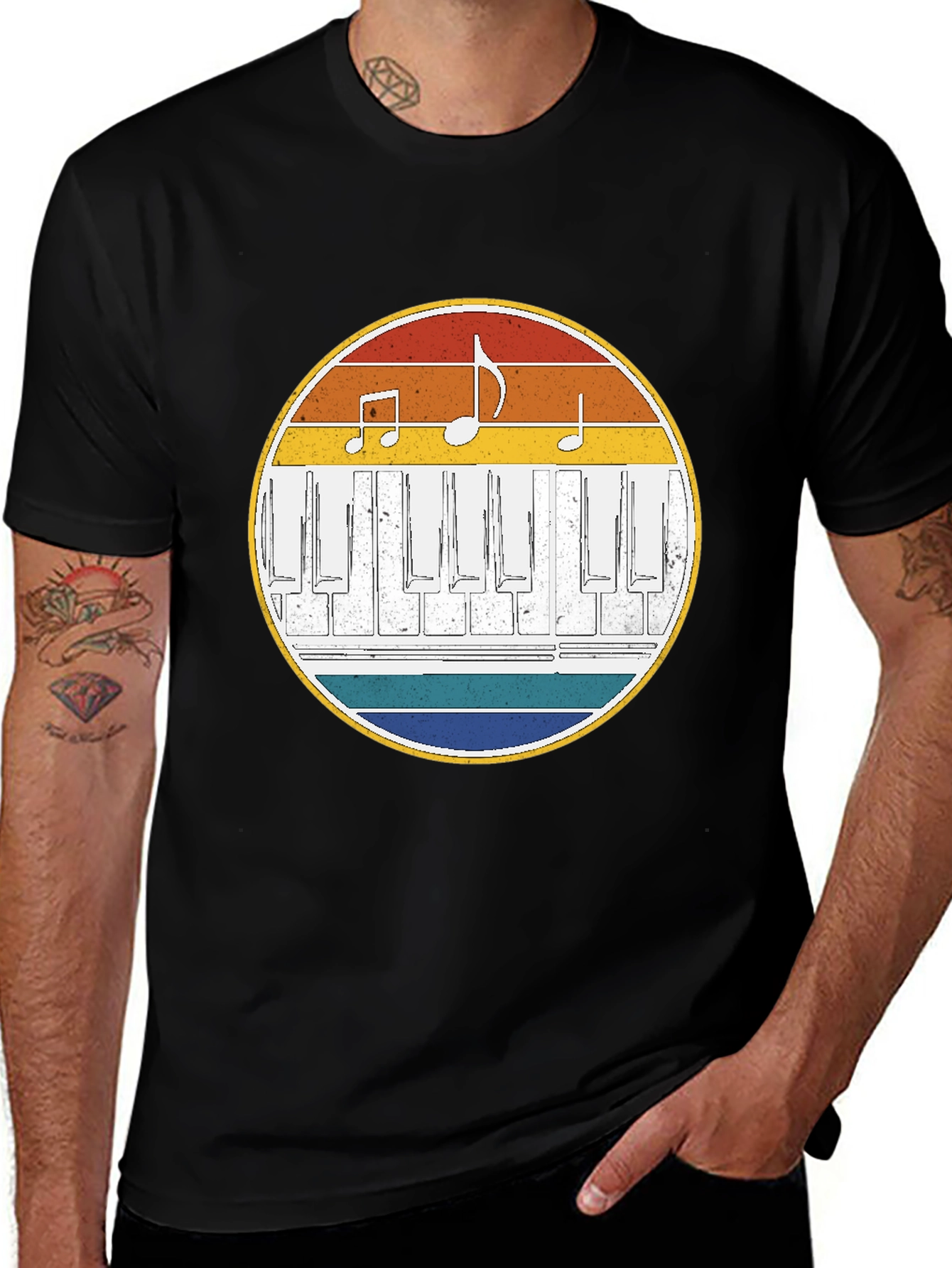 Retro Piano Keys Music Notes T-Shirt