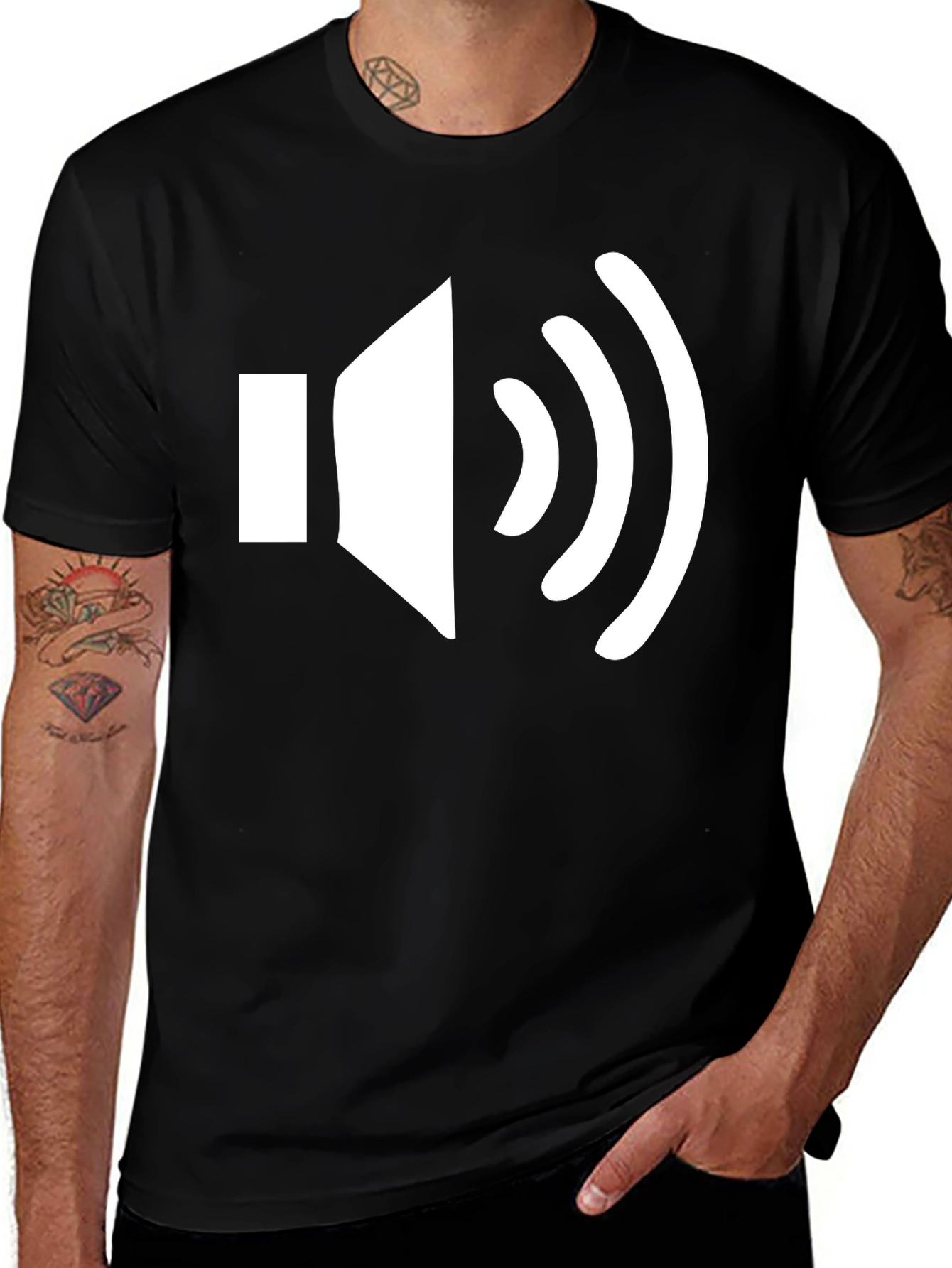 Black T-Shirt with White Speaker Graphic