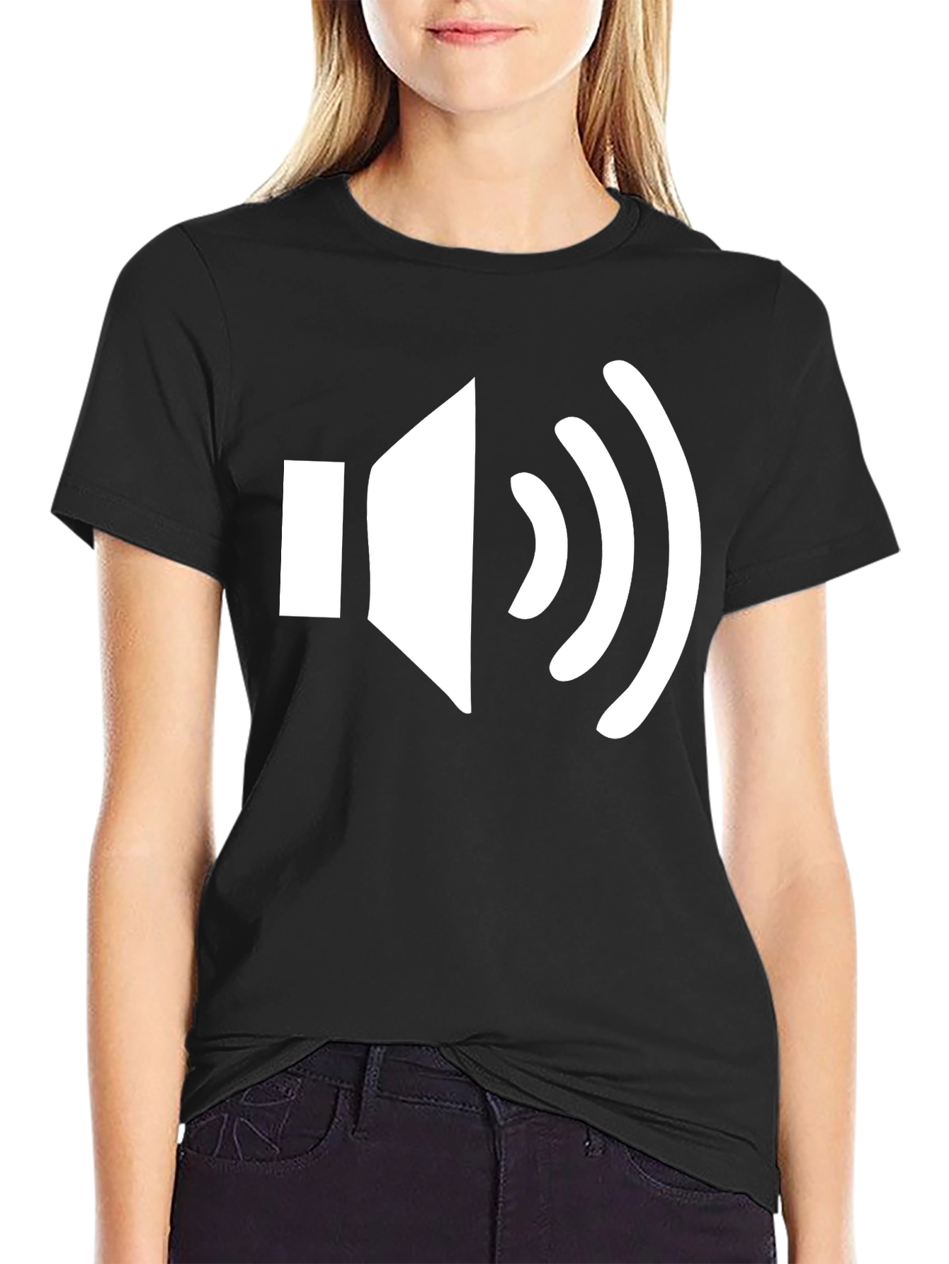 Black T-Shirt with White Speaker Graphic