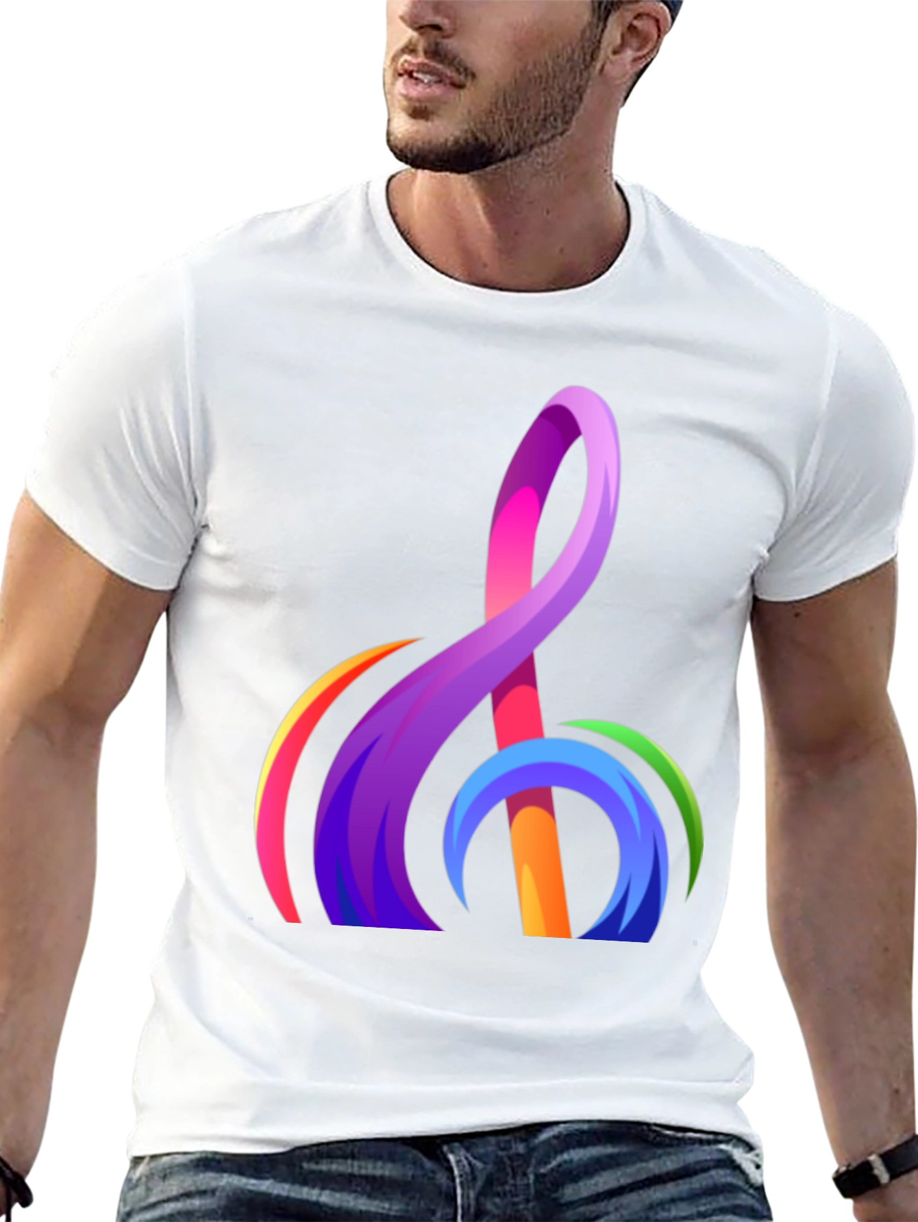 Abstract Rainbow Treble Clef Graphic T-Shirt