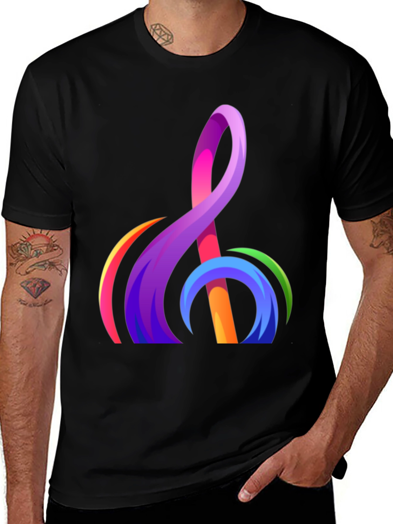 Abstract Rainbow Treble Clef Graphic T-Shirt