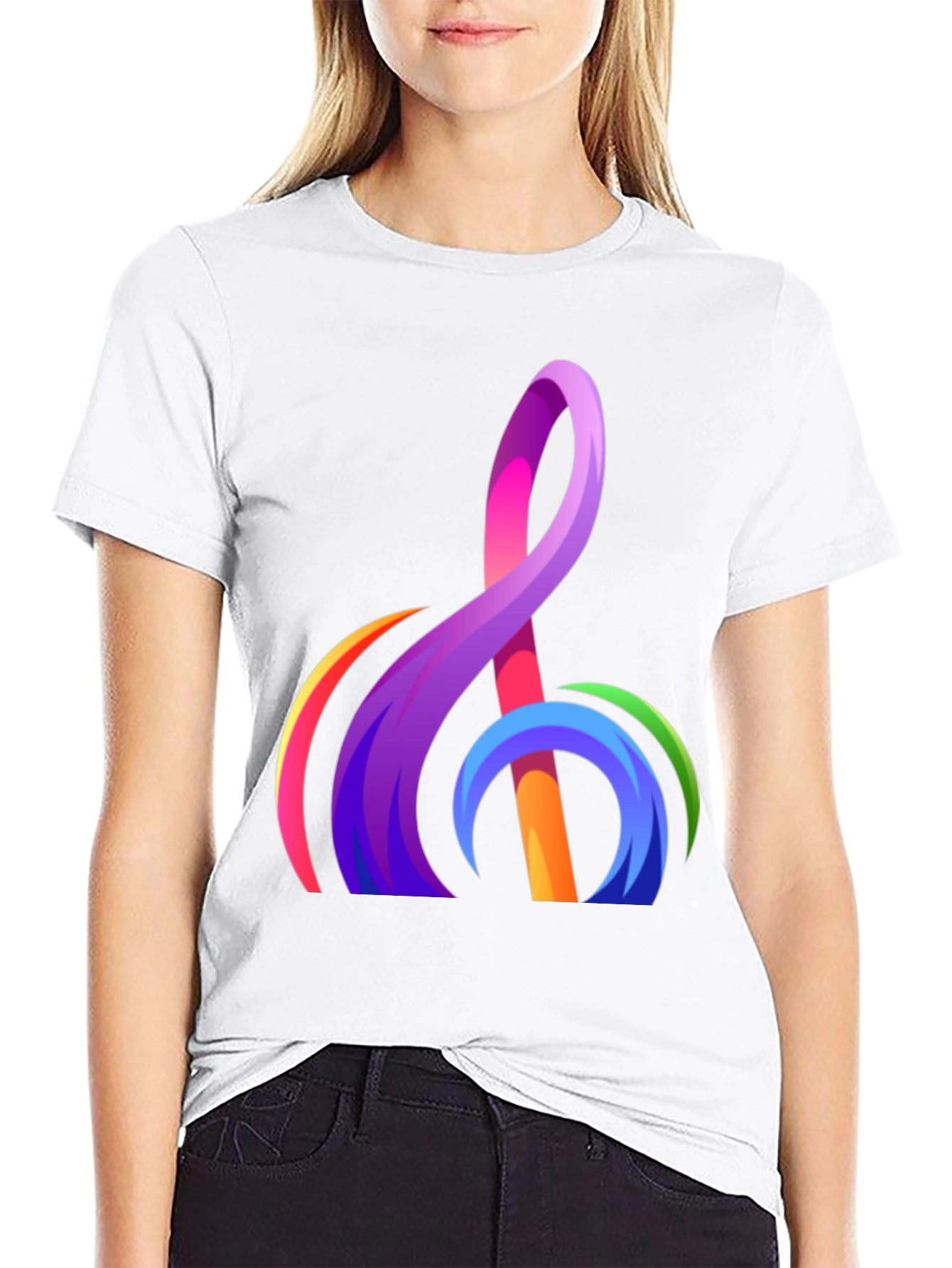 Abstract Rainbow Treble Clef Graphic T-Shirt